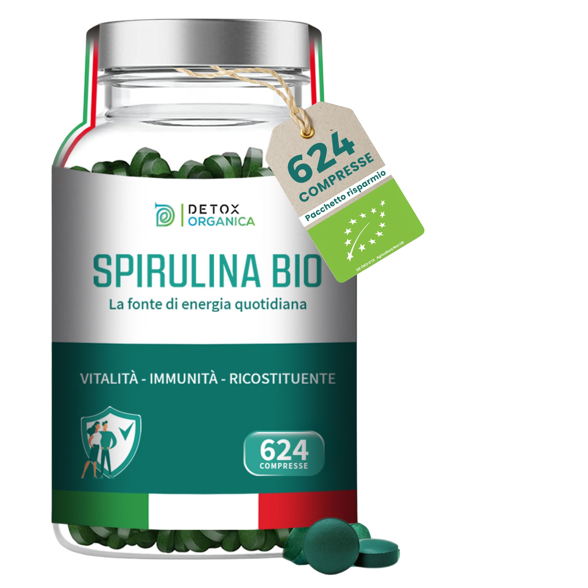 Detox Organica - Spirulina in polvere BIO 250g - Ricca di Ficocianina, Ferro, Vitamine, Minerali, Proteine - Alga Spirulina Pura | Prodotta in Germania (Compresse)