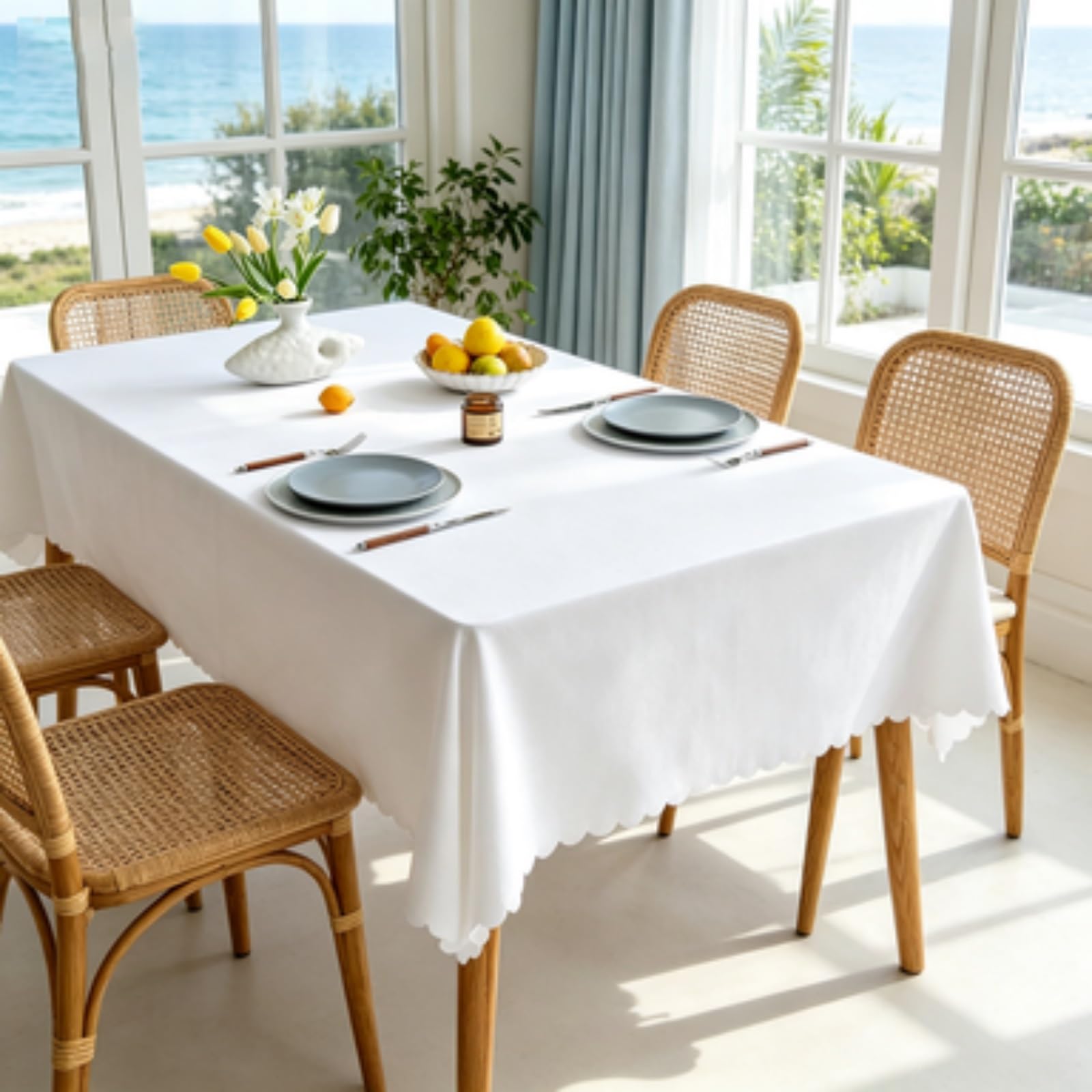 Rcyongq White Table Cover Wipe Clean Tablecloth Water Resistant, Wipeable Tablecloth Wipeable Durable Scratch Resistant, Washable For Coffee Kitchen Small Tabletop Decoration(,90X130cm)