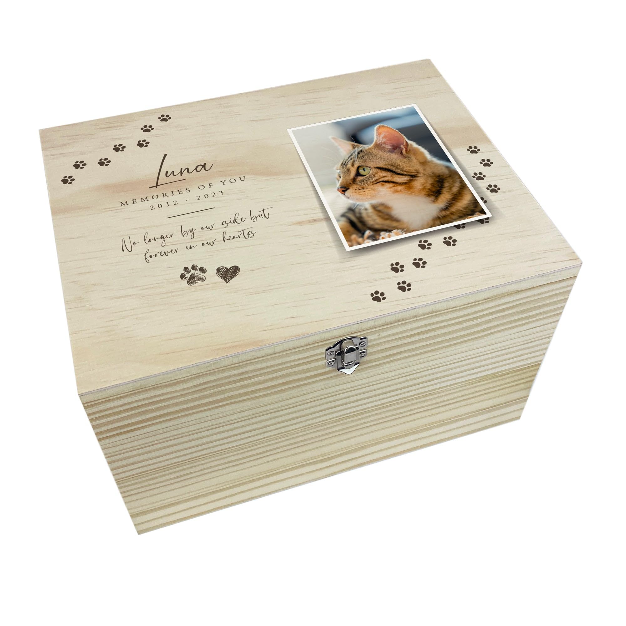 The Lovely Keepsake Company Brown Personalised Paw Prints Pet Memorial Memory Box | Custom Photo & Verse Wooden Keepsake | Pet Loss Remembrance Gift For Dogs & Cats | Polaroid Design | W20cm X D15cm X H11cm