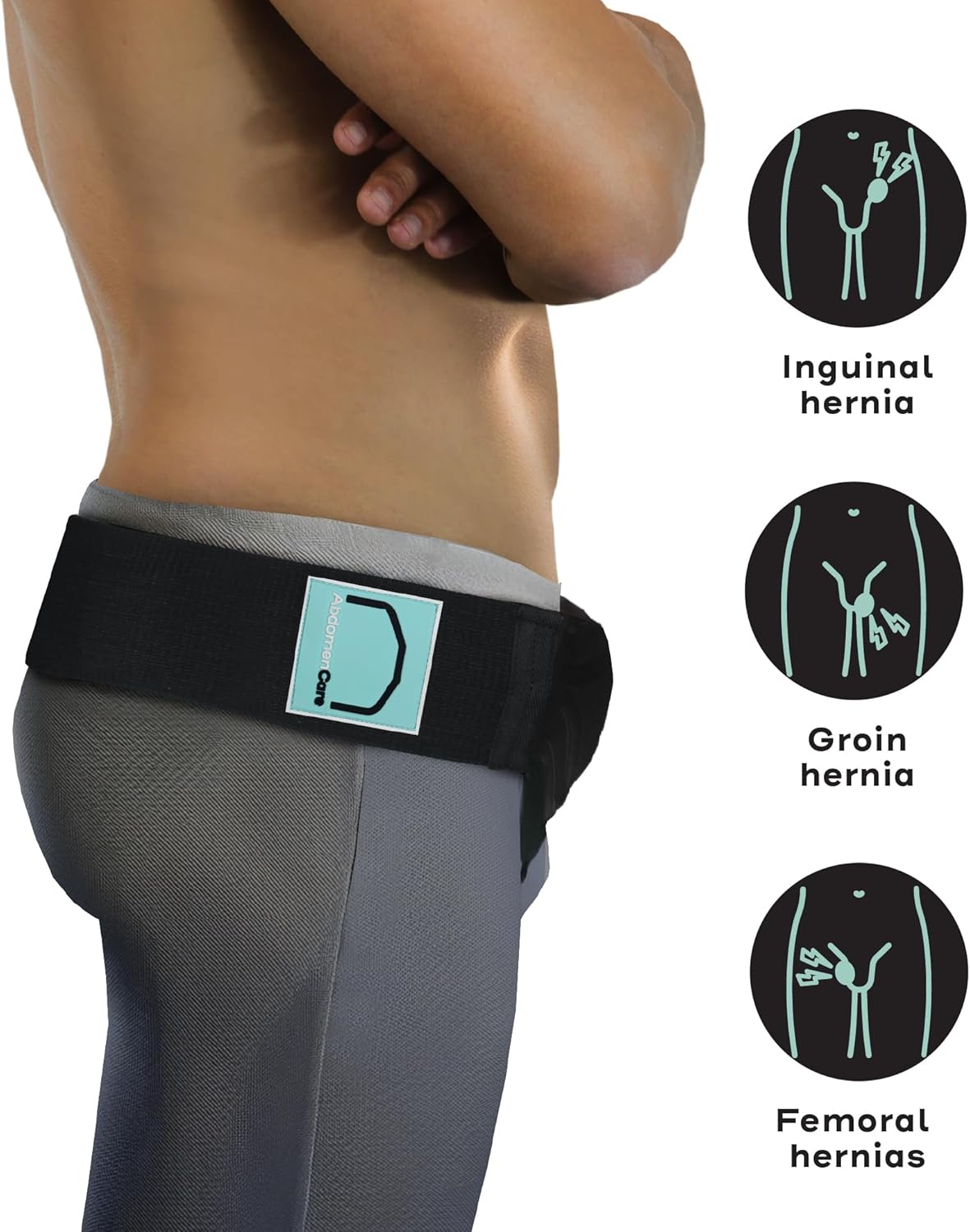 Abdomencare Inguinal Hernia Support Belt for Men & Women with 2 Compression Pads - Hernia Belt for Men Inguinal - For Left or Right Side Inguinal Hernias - Hernia Belts for Men Truss Support - S/M