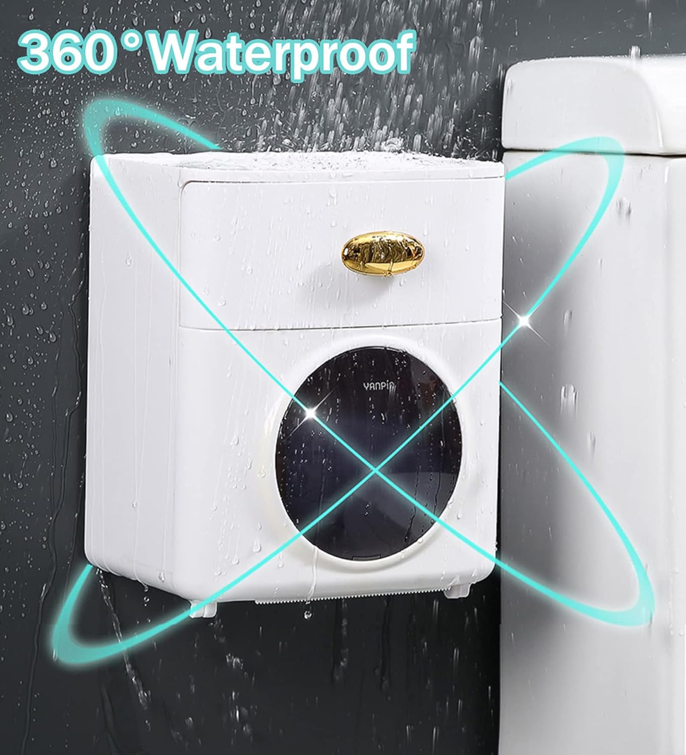 Toilet Paper Holder ABS Wall Mounted Self Adhesive Waterproof Toilet Paper Holder Self Adhesive with Storage Box and Shelf for Bathroom Washroom -White
