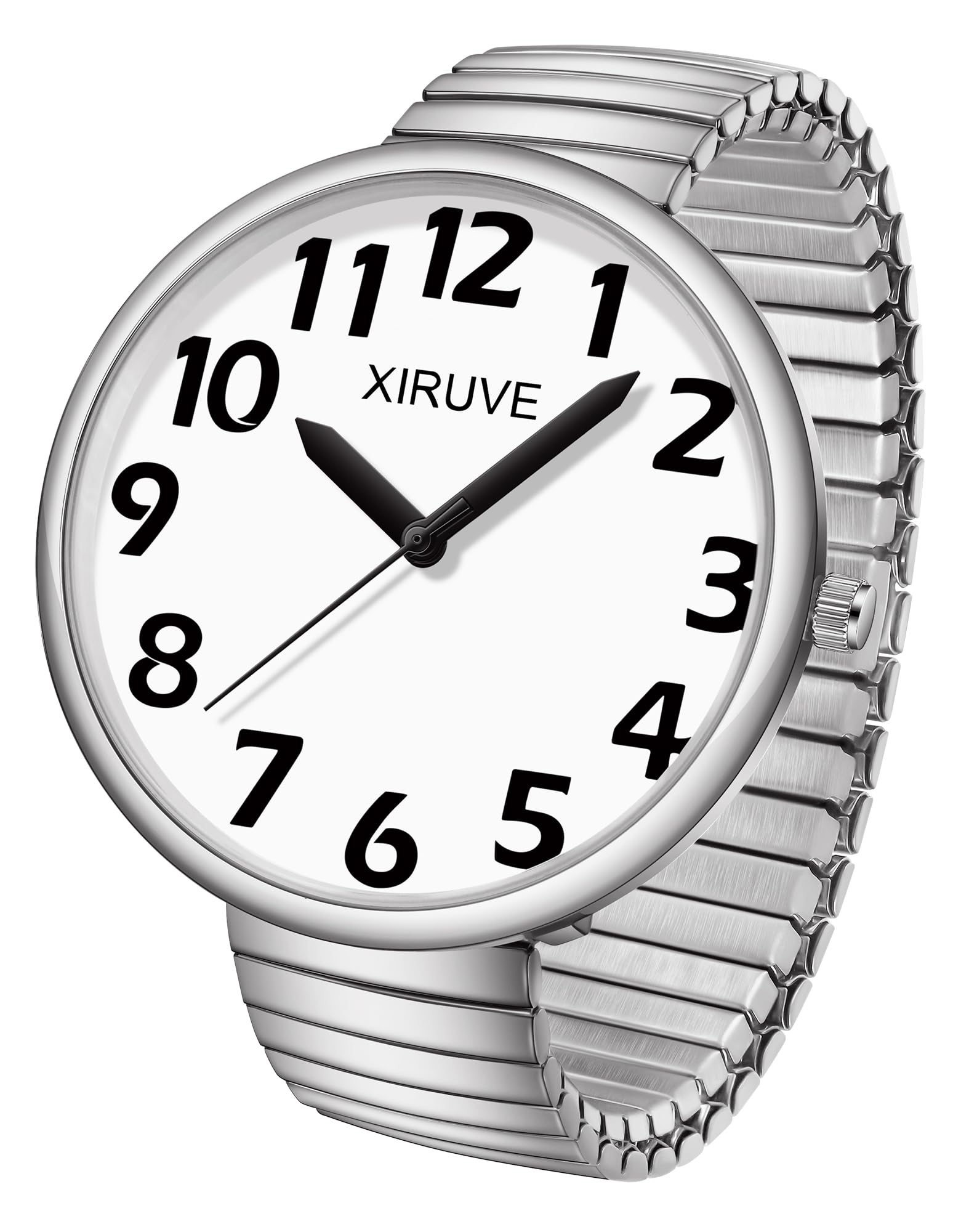 Esfera de Números Grande Fácil de Leer Correa Elástica de Acero Inoxidable Reloj de Pulsera Cuarzo Analógico para Mujer Hombre