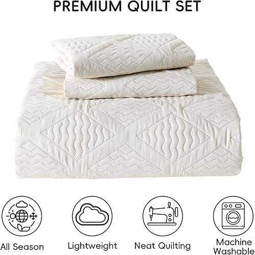 Miniatura 7 de Yiran Juego de edredón beige tamaño King, colcha ligera con patrón de diamante ultrasónico de microfibra suave para todas las estaciones, estilo