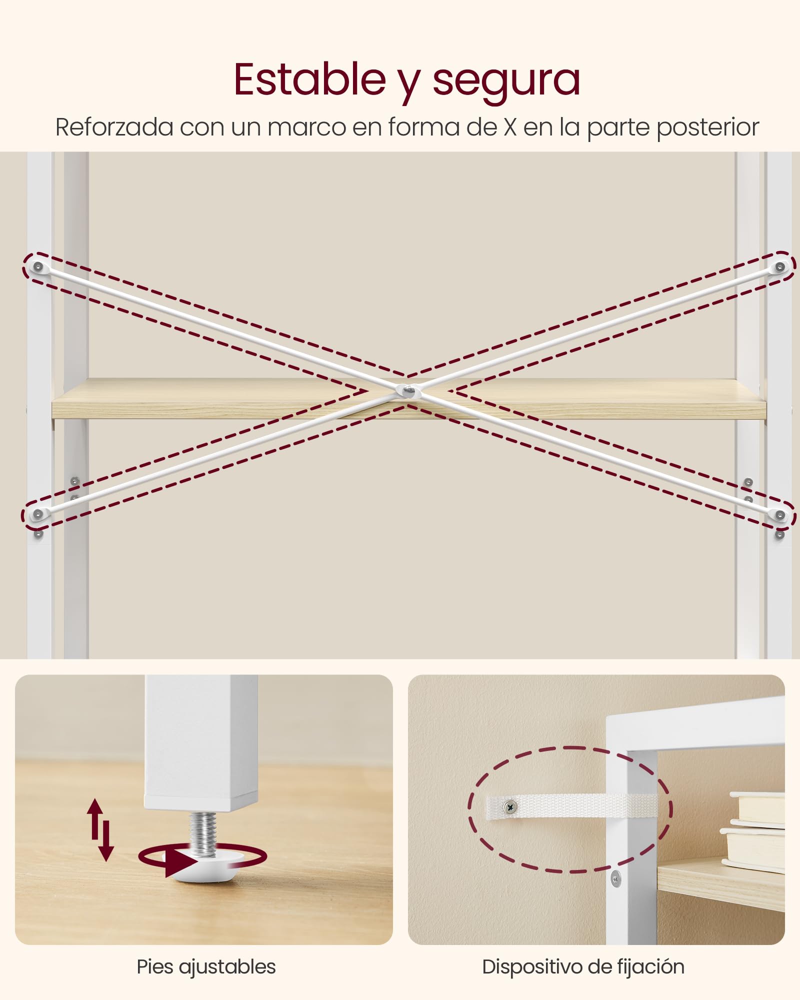 VASAGLE Librería de 6 Niveles, Biblioteca, Estantería Industrial | Biblioteca, Estantería para Oficina, Estudio, Sala de Estar, Dormitorio, Beige Natural y Blanco Mate LLS062LL01