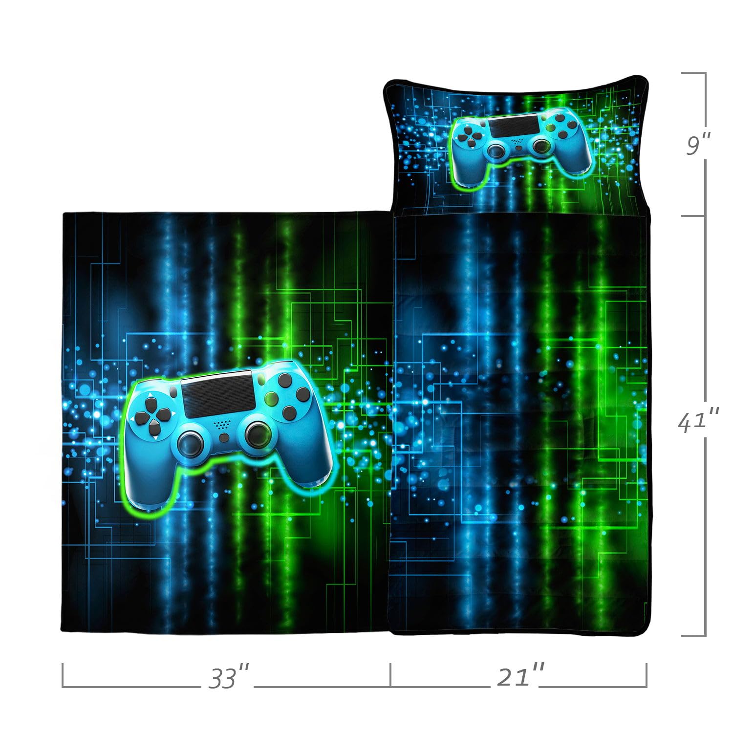 HOSIMA Nap Mat, Green Gamepad Sleeping Bag with Removable Pillow - Image 2