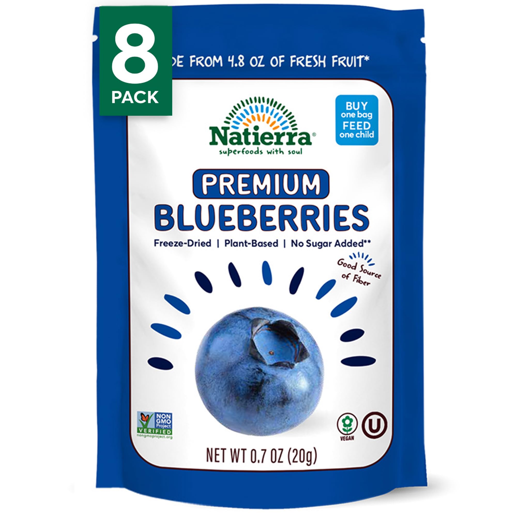 NATIERRA Premium Freeze-Dried Blueberries | Non-GMO & Vegan | 0.7 Ounce (Pack of 8)