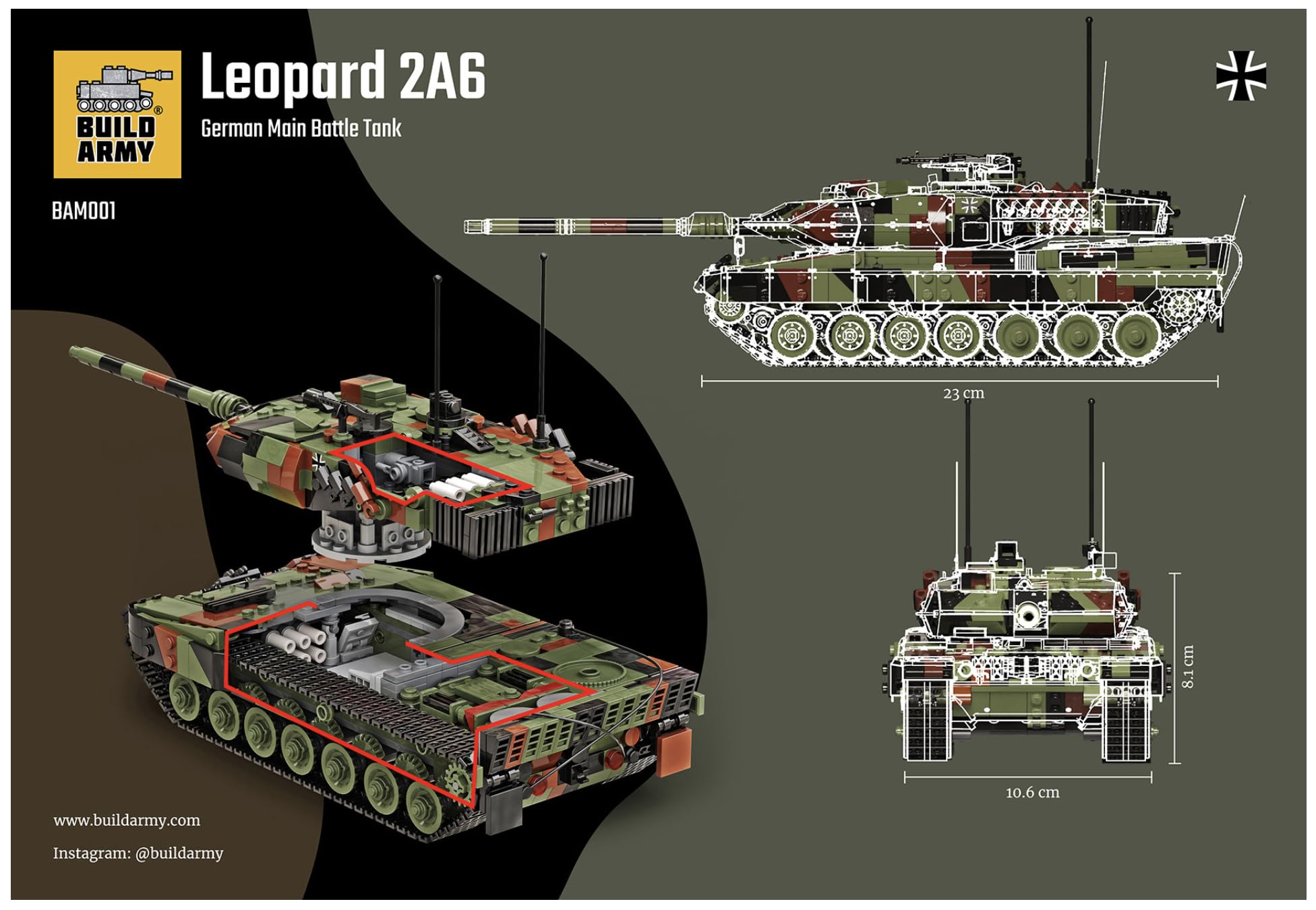 Buildarmy German Leopard 2a6 Main Battle Tank Brick Model Building
