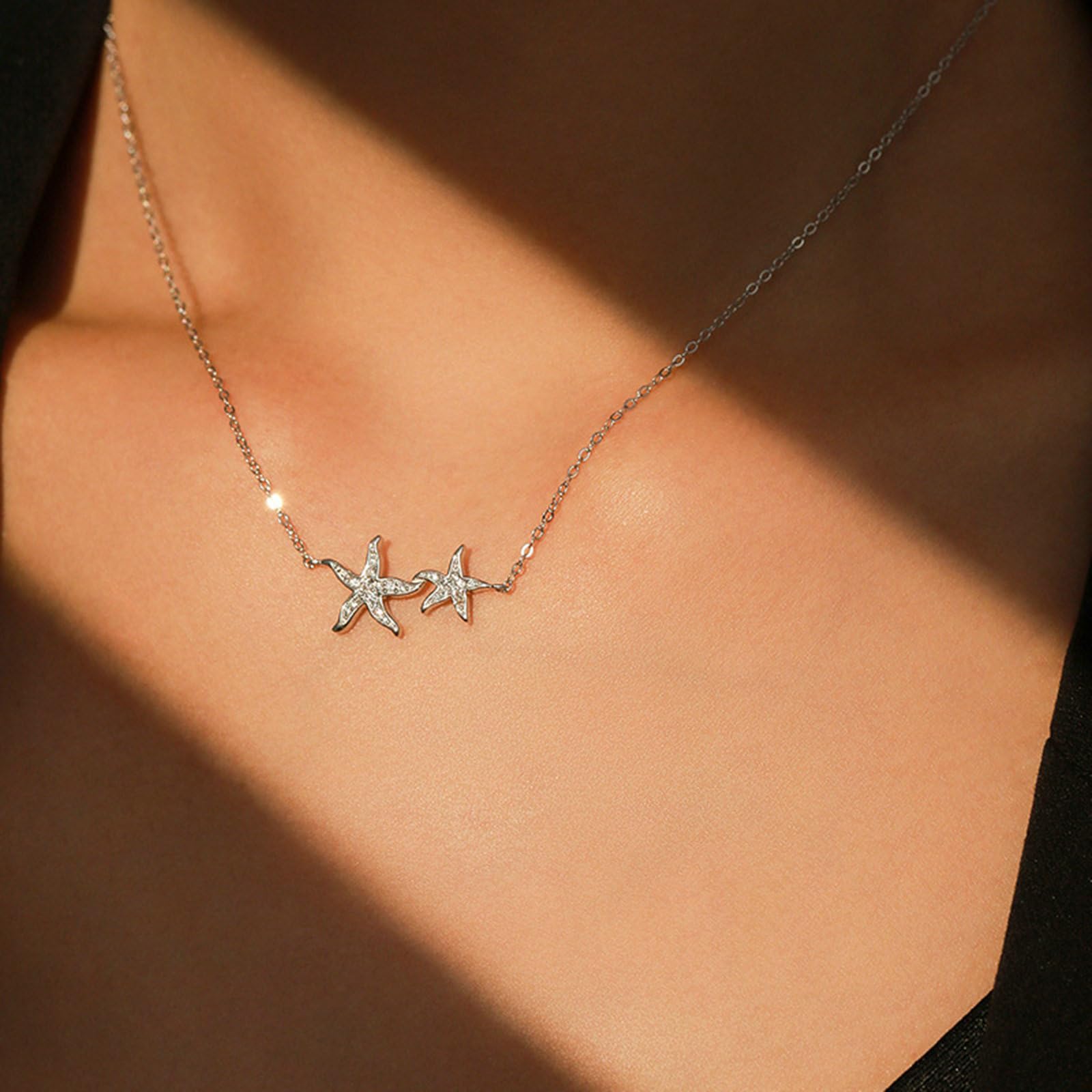 Collar de estrella de mar de oro blanco, colgante de 9K/14K/18K con gargantilla de moissanita para mujer, 40+5cm