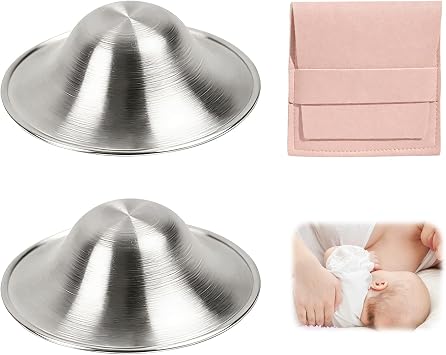 2PCS Silver Cups Breastfeeding,925 Silver Nipple Shields for Breastfeeding,Nickel-Free Nursing Cups to Soothe Sore Nipples,Breastfeeding Essential Sensitive Nipples Protection