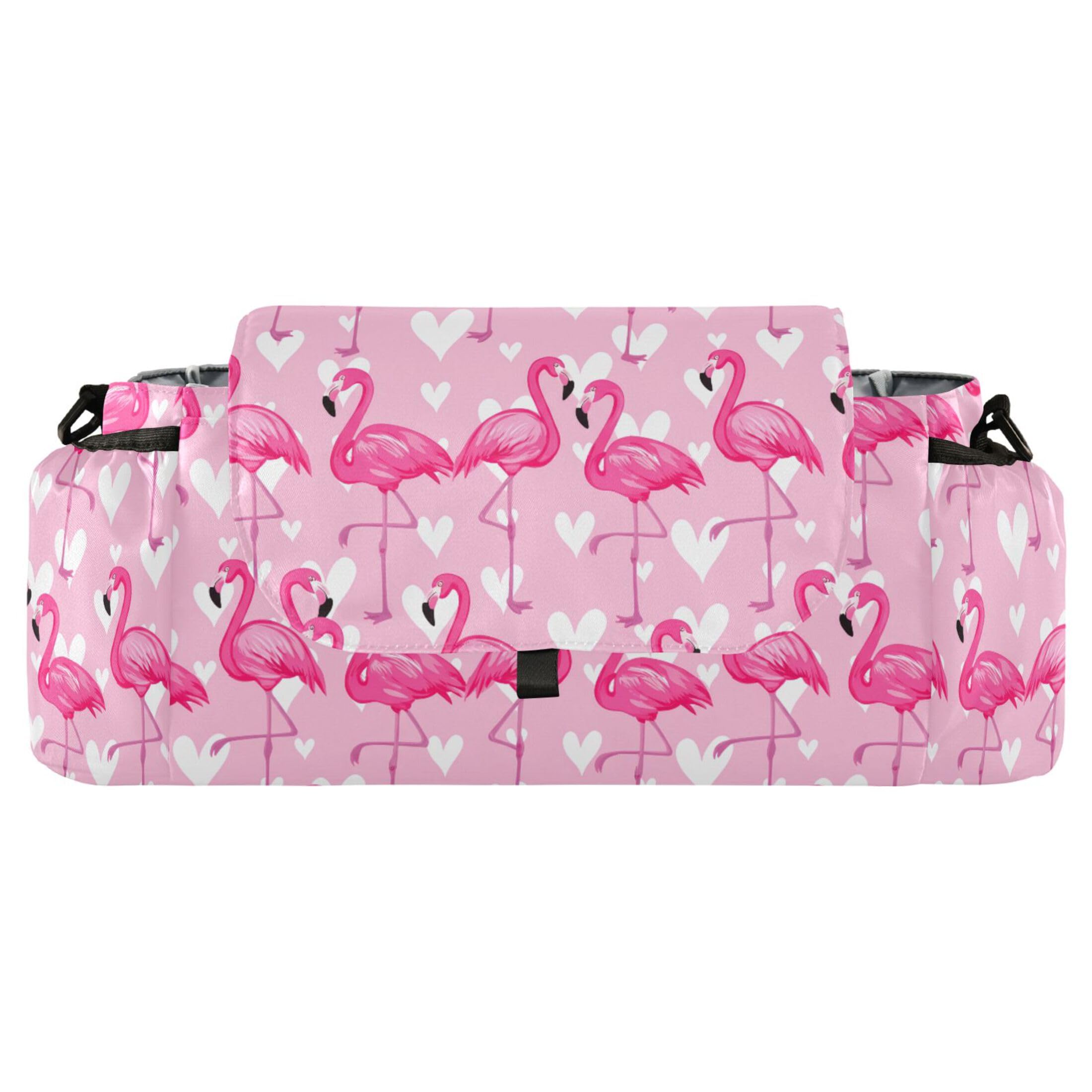 Burbuja Flamingos Standing on One Leg Stroller Organizer with Insulated Cup Holders, Non-Slip Stroller Caddy Universal Fits Most Strollers, Nursery Accessories
