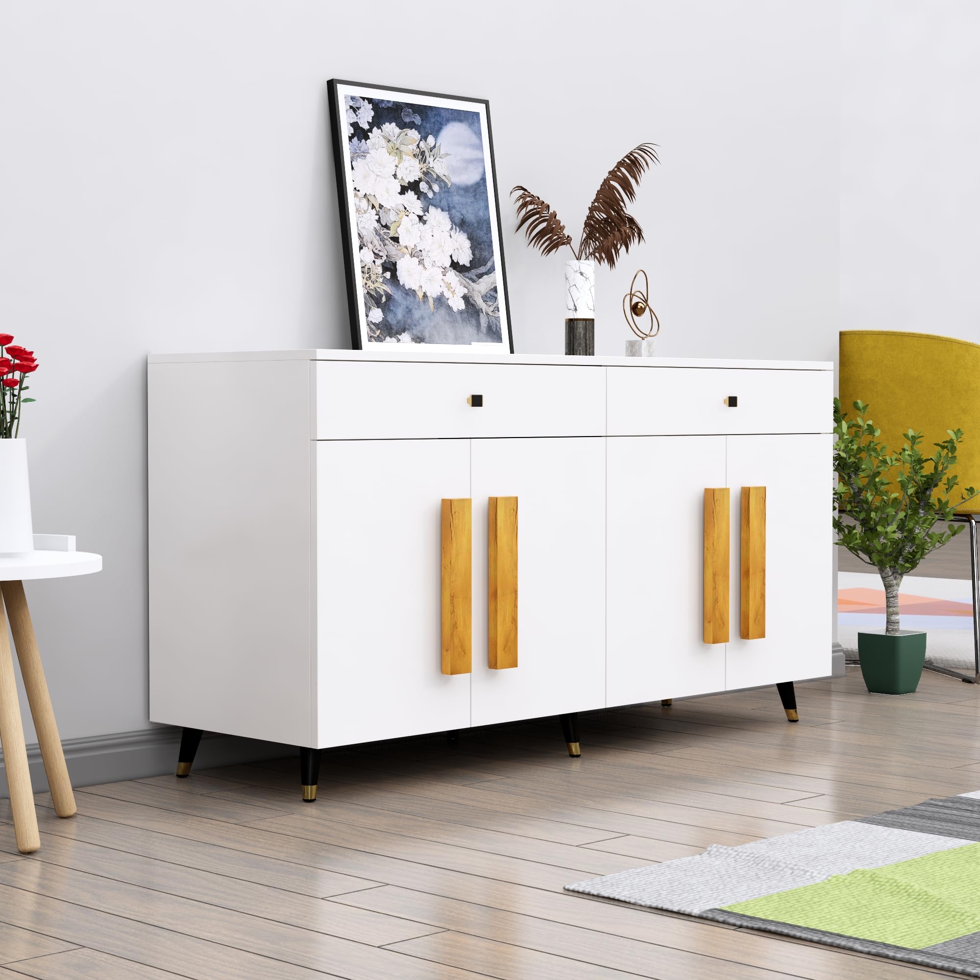 Multipurpose Storage Cabinet for Living Room, Kitchen, Office, Sideboard Cabinet with 2 Drawer and 4 Door Storage(MP102) (Frosty White)-image-16