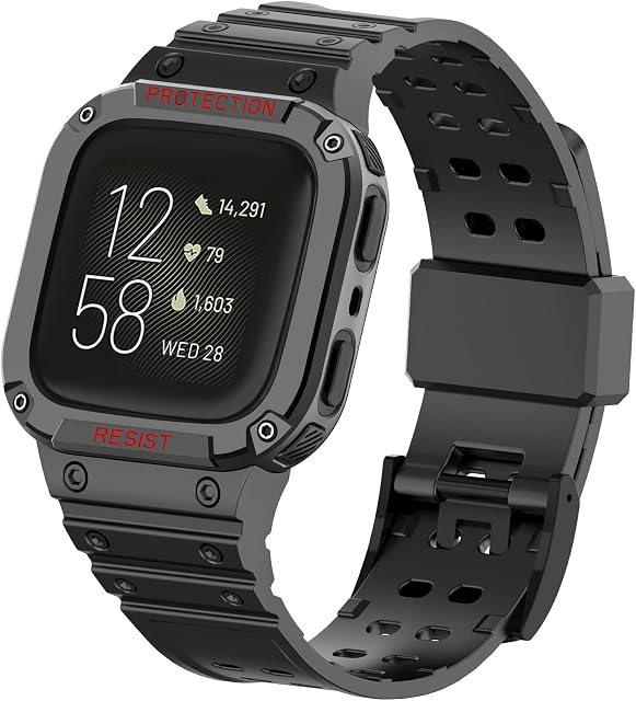 TOPsic Fitbit Versa 2 Strap, TPU Sport Band Replacement Watchband with Bumper Case for Fitbit Versa/Versa 2/Versa Lite/Versa SE/Versa 3/ Sense, Adjustable Wristband for Women Men