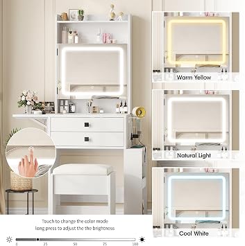 Vabches Small Makeup Vanity Desk with Fold-up Panel, White Vanity Set