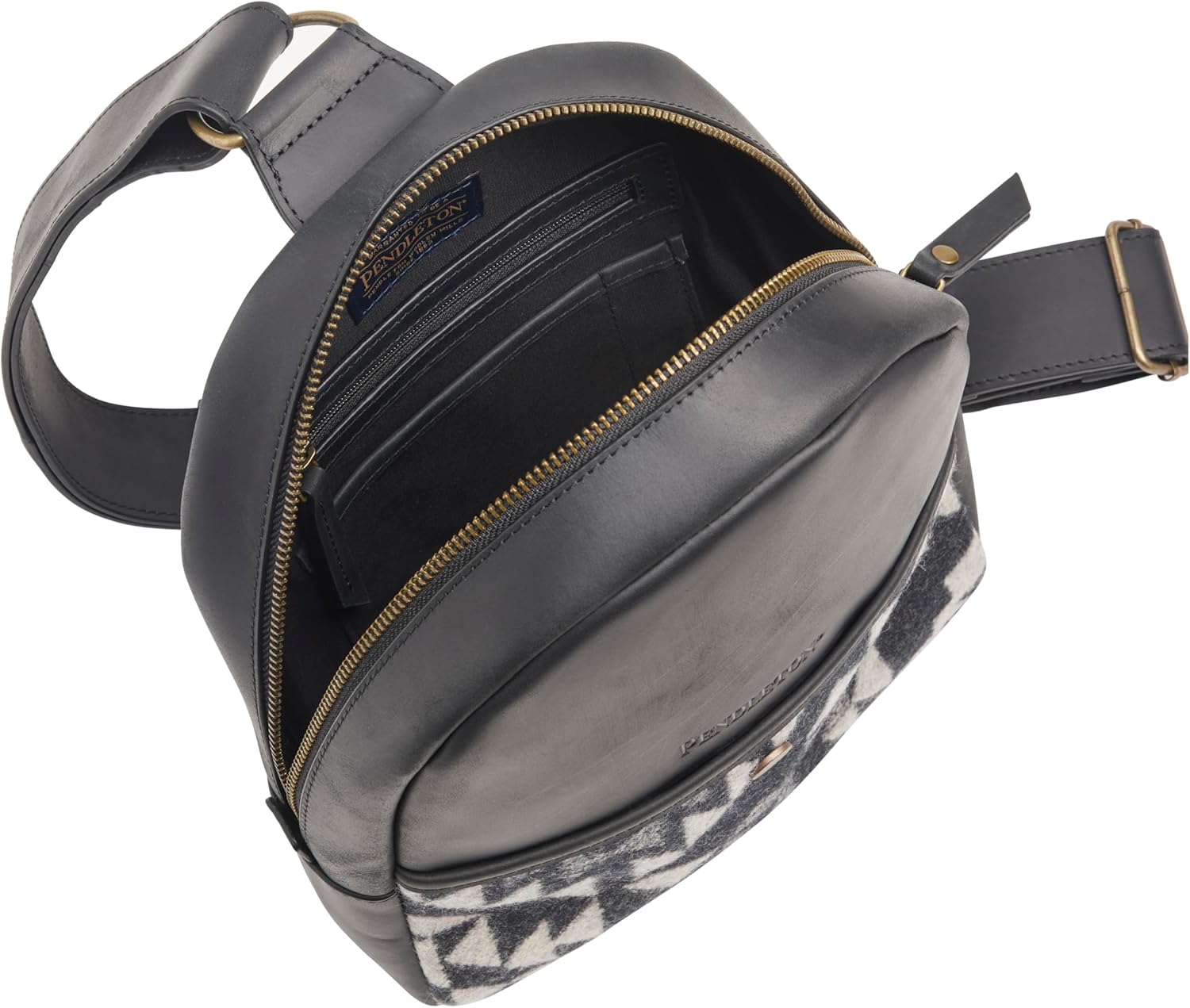 Pendleton Mini Sling Backpack, Wool and Leather, Black with Southwestern Pattern, 7.5 x 10 x 2.75 inches