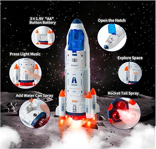 Miniatura 4 de Transbordador espacial, cohete de juguete, modelo de transbordador espacial con figuras de astronauta, juguetes de cohete que se ilumina con efectos