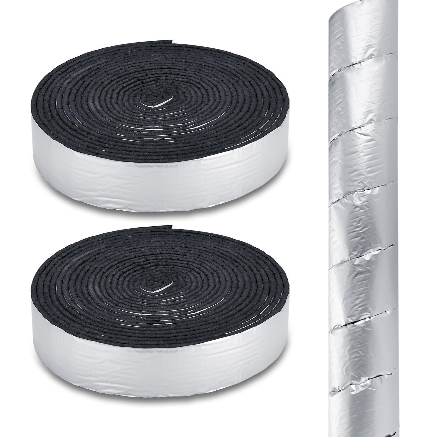 2" Wide X 32.8 Ft Outdoor Pipe Insulation Wrap - Foam and Foil Self-Adhesive Tape for Winter Freeze Protection, Insulating Cold and Hot Water Pipes to Reduce Heat Loss (2)