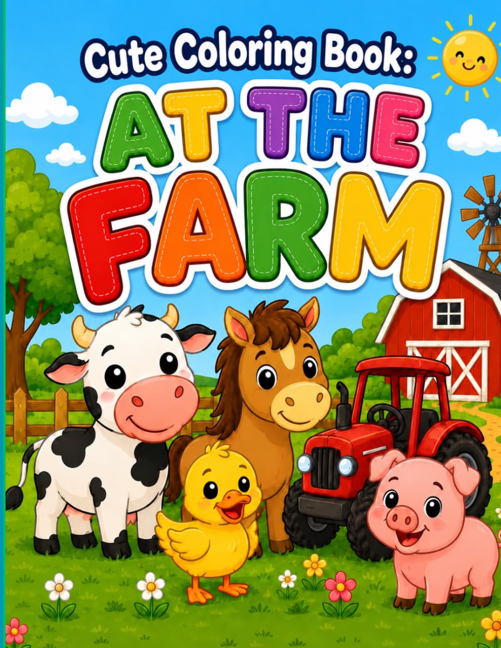 Cute Coloring Book: At the Farm: Cute coloring book - at the farm - easy and cute coloring pages for kids 2-5 years