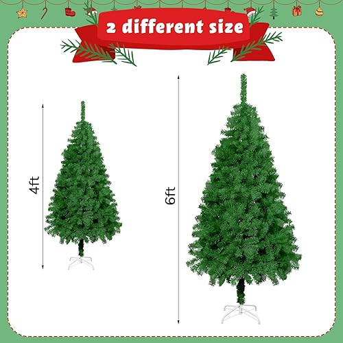 Miniatura 3 de Paquete de 2 árboles de Navidad artificiales de pino con puntas de rama, soporte de metal plegable, árbol de Navidad para Navidad, vacaciones,