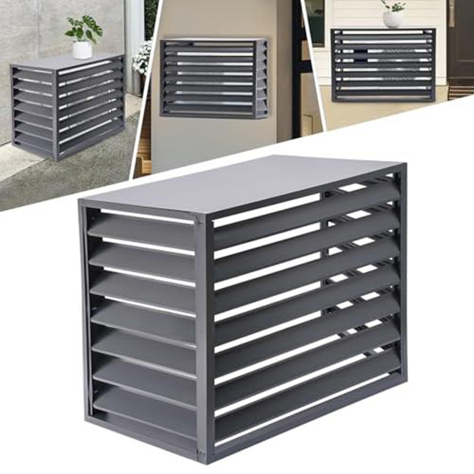 QYMYOZ Outdoor Mini Split Air Conditioner Cover, Aluminum Alloy Louvered for Rain & Sun Protection, Noise Reduction Cage (Black, 110x60x80cm/43x24x31.5in)