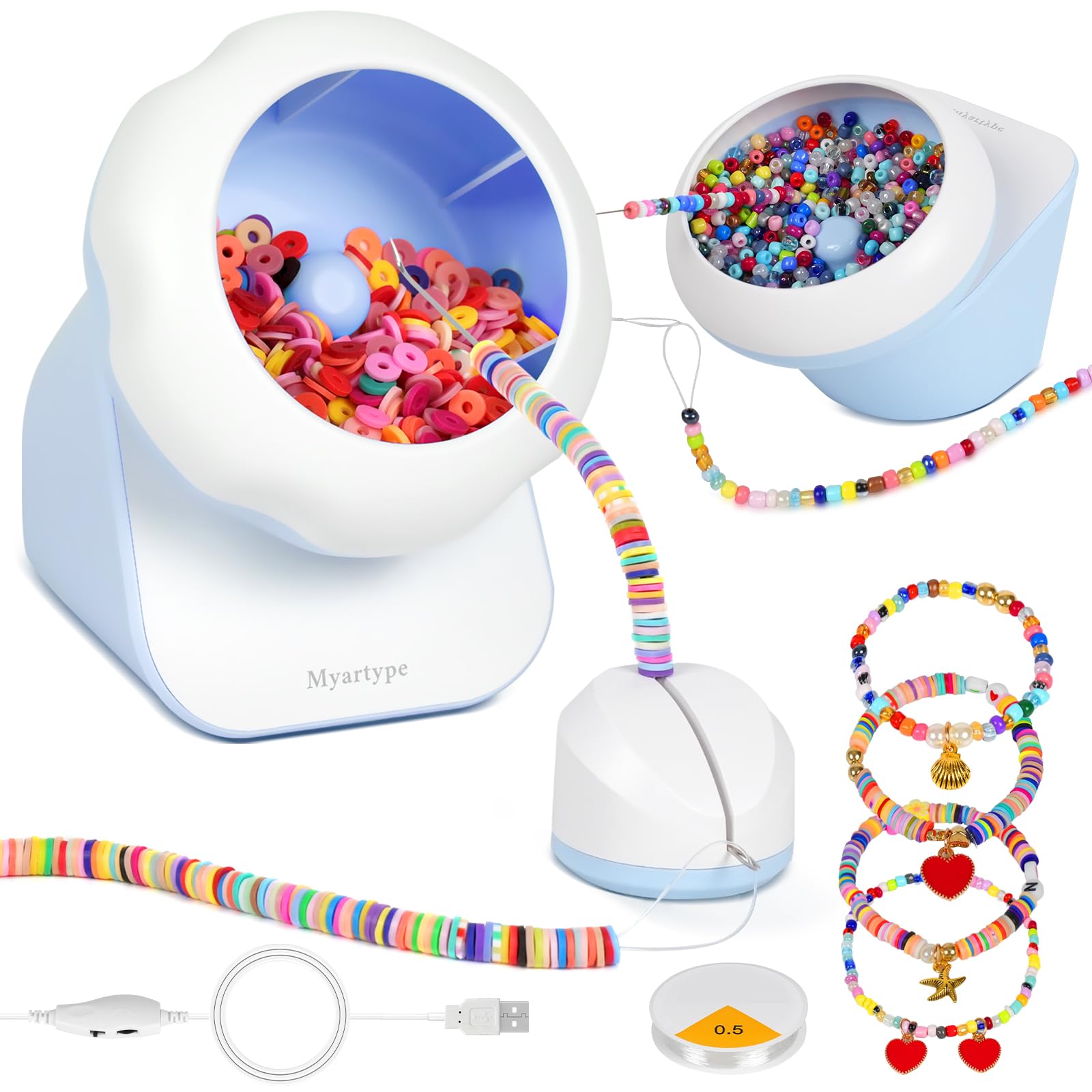 Spinner de cuentas de arcilla, giratorio eléctrico de cuentas para hacer joyas, pulsera y collar con agujas de cuentas e hilo, spinner de cuentas de semillas, spinner de pulseras de cuentas de arcilla
