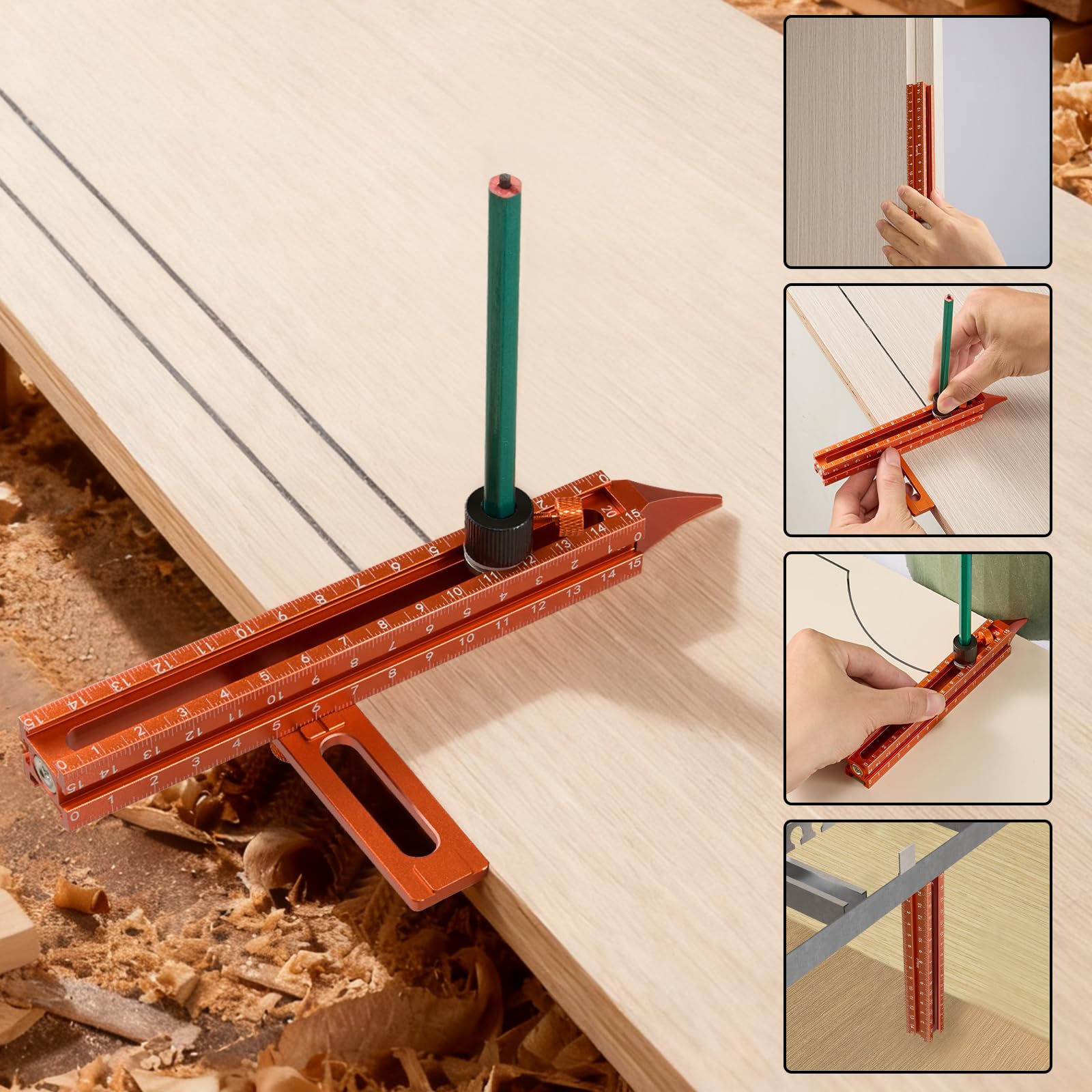 Imbot 4-Sided Magnetic Scribing Tool with Laser Scale for Woodworking & DIY — Amazon image 4