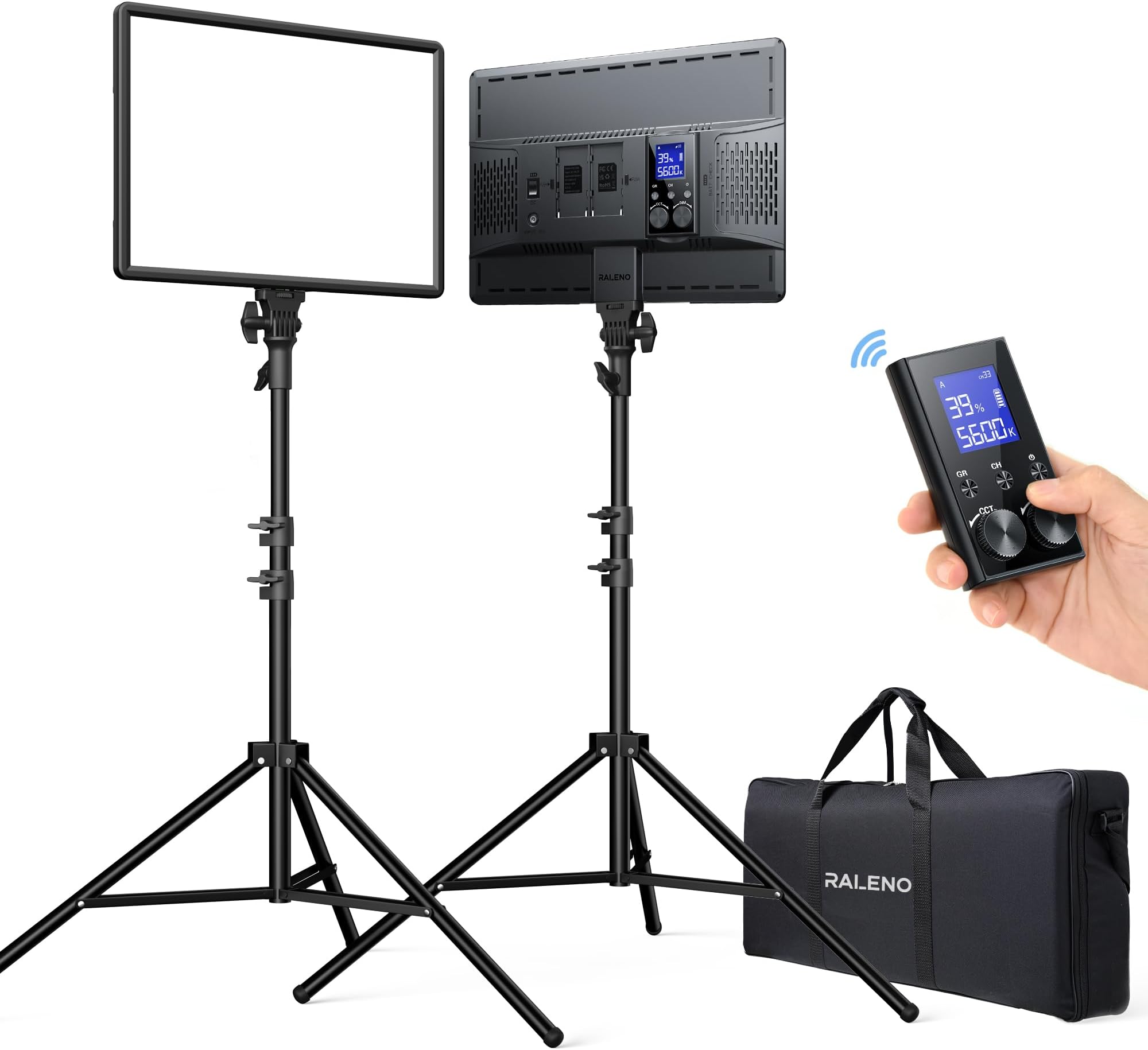 LED Video Panel Light, 2-Pack 18" 45W Photography Lights with 78'' Stand & Remote for Video Recording TikTok YouTube Streaming, CRI97+ Bi-Color 2500-6500K Studio Lighting