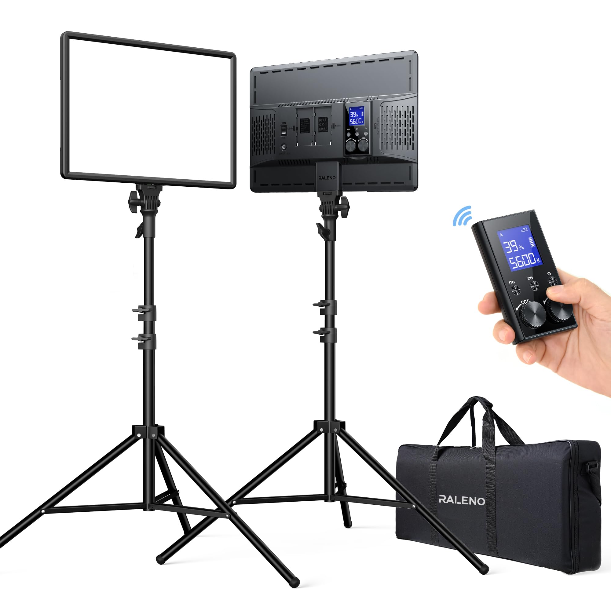 RALENO LED Video Panel Light, 2-Pack 18" 45W Photography Lights with 78'' Stand & Remote for Video Recording TikTok YouTube Streaming, CRI97+ Bi-Color 3200-5600K Studio Lighting