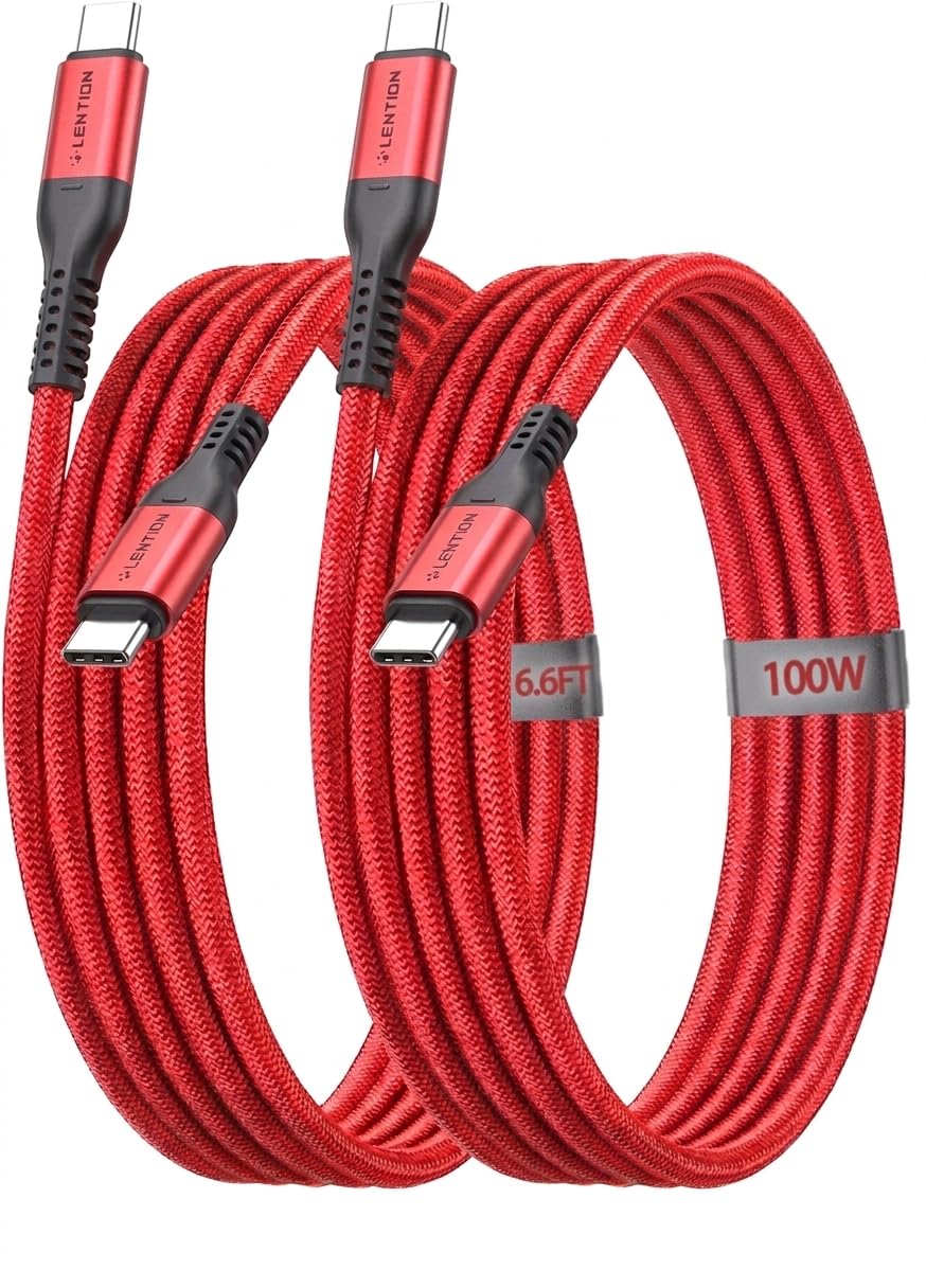 LENTION USB-C to USB-C Cable, 2-Pack 100W Fast Charging 6.6ft (2m) Long Braided Cable for iPhone 17/16/15 MacBook iPad Pro Samsung Galaxy S25 Series(Red)-image-18