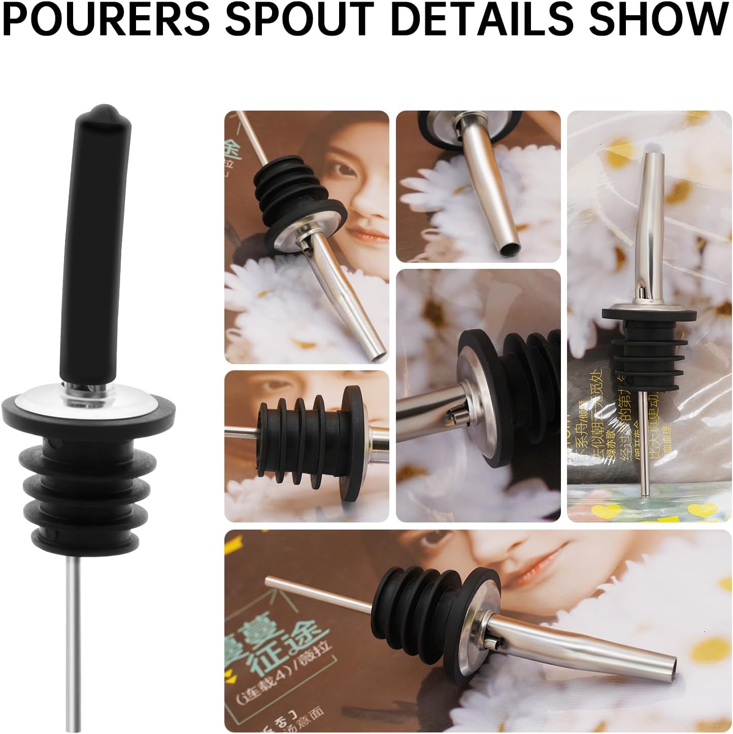 2 PCS Bottle Pourers And 2 PCS Lengthen rubber Pour Spouts for Bottles, Liquor Bottle Pourers for Alcohol, Olive Oil, Liquor with Dust Caps, Speed Pourers (2pc Pourer +2pc rubber) (2)