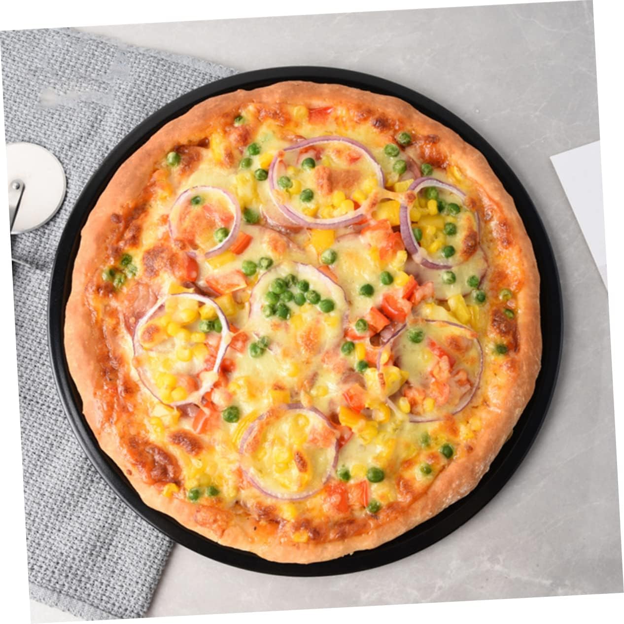 Angoily 2pcs Non-stick Pizza Pan Oven Baking Pan Baking for Pizza Dishes Round Carbon Steel