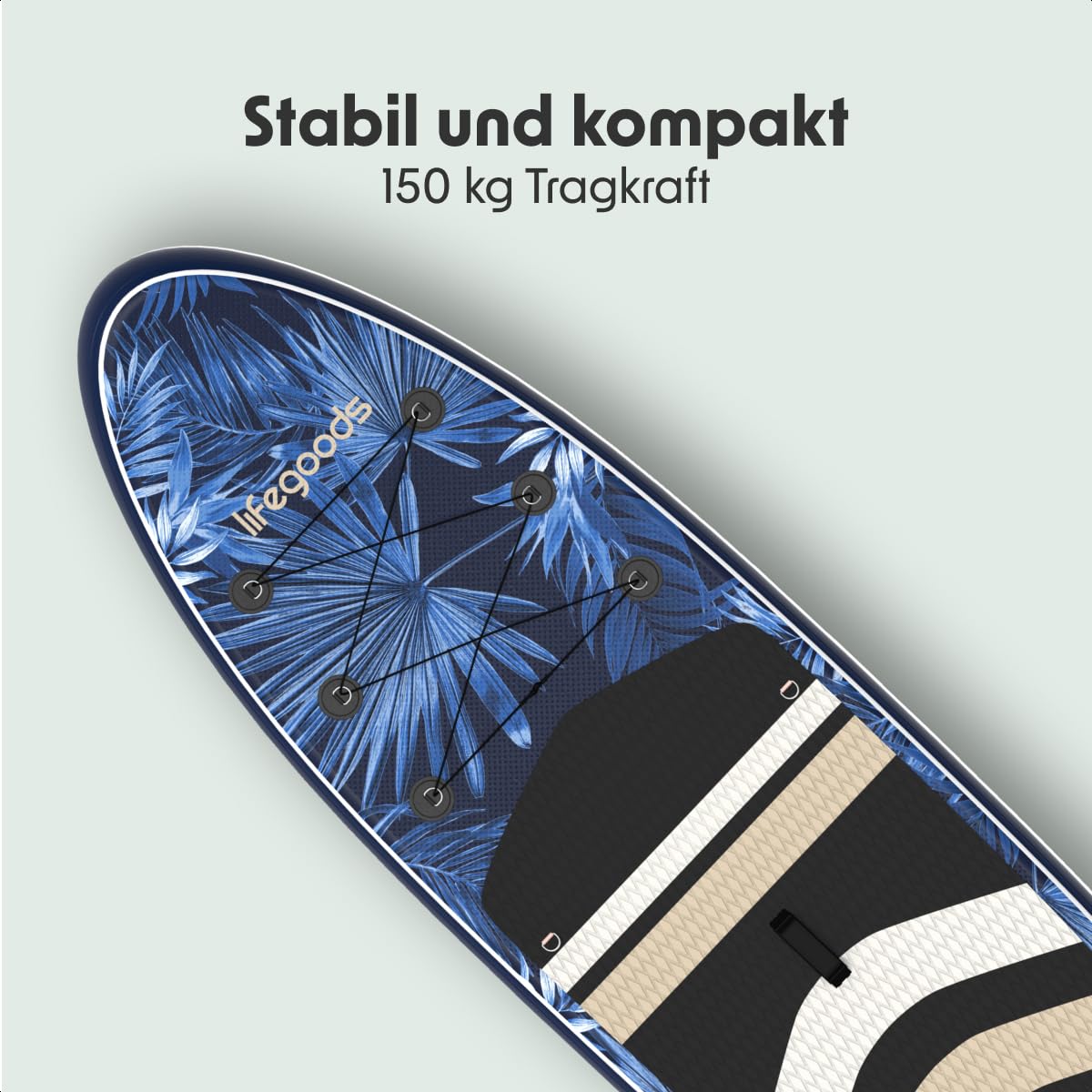 LifeGoods SUP Board Set - Aufblasbare Stand Up Paddling Board - Komplettes Set inklusive Zubehör und Verstellbares Padel - Geeignet für Anfänger und Fortgeschrittene - Bis 150KG - 320x81cm