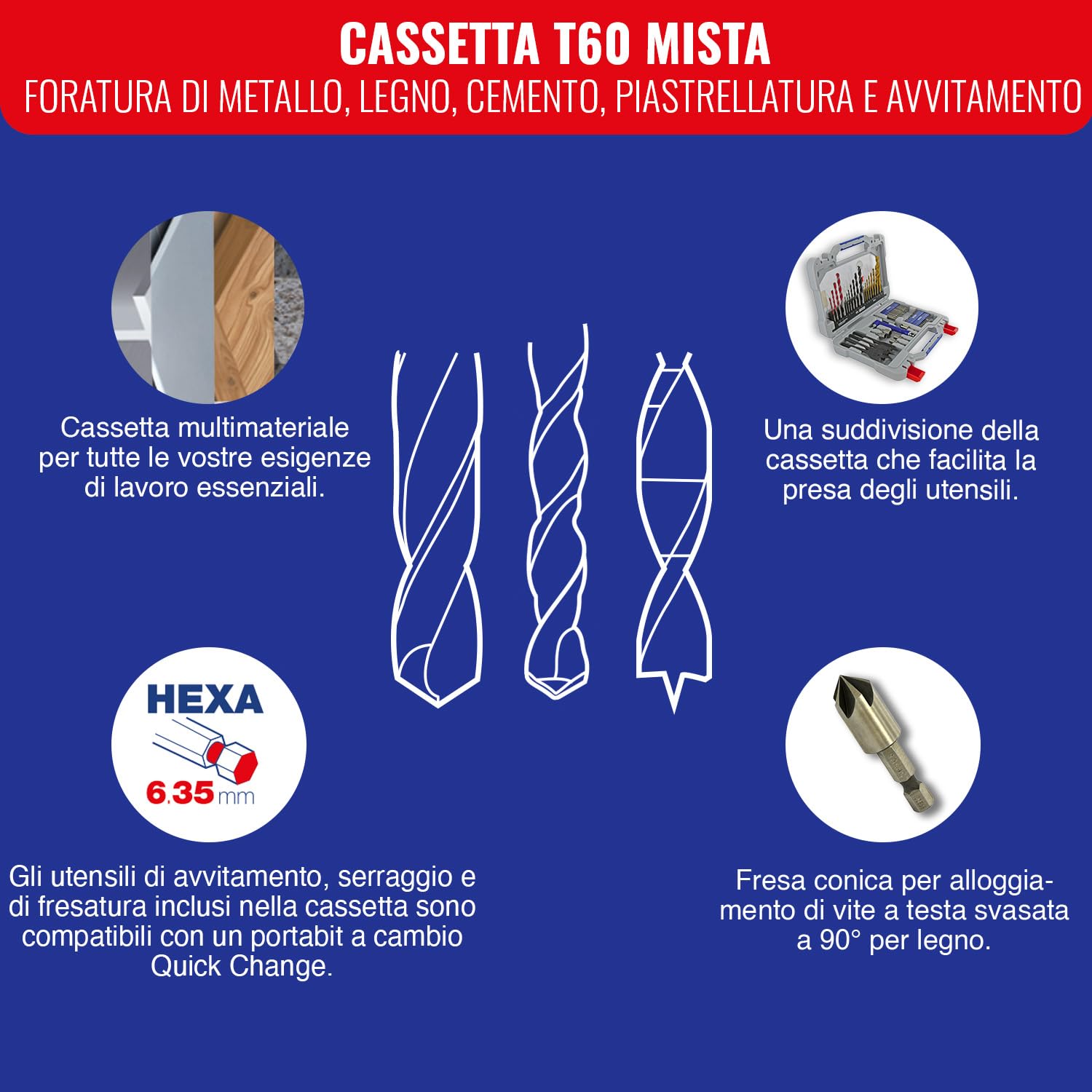 Set di 60 pezzi per la foratura multi-materiale e l'avvitamento TIVOLY