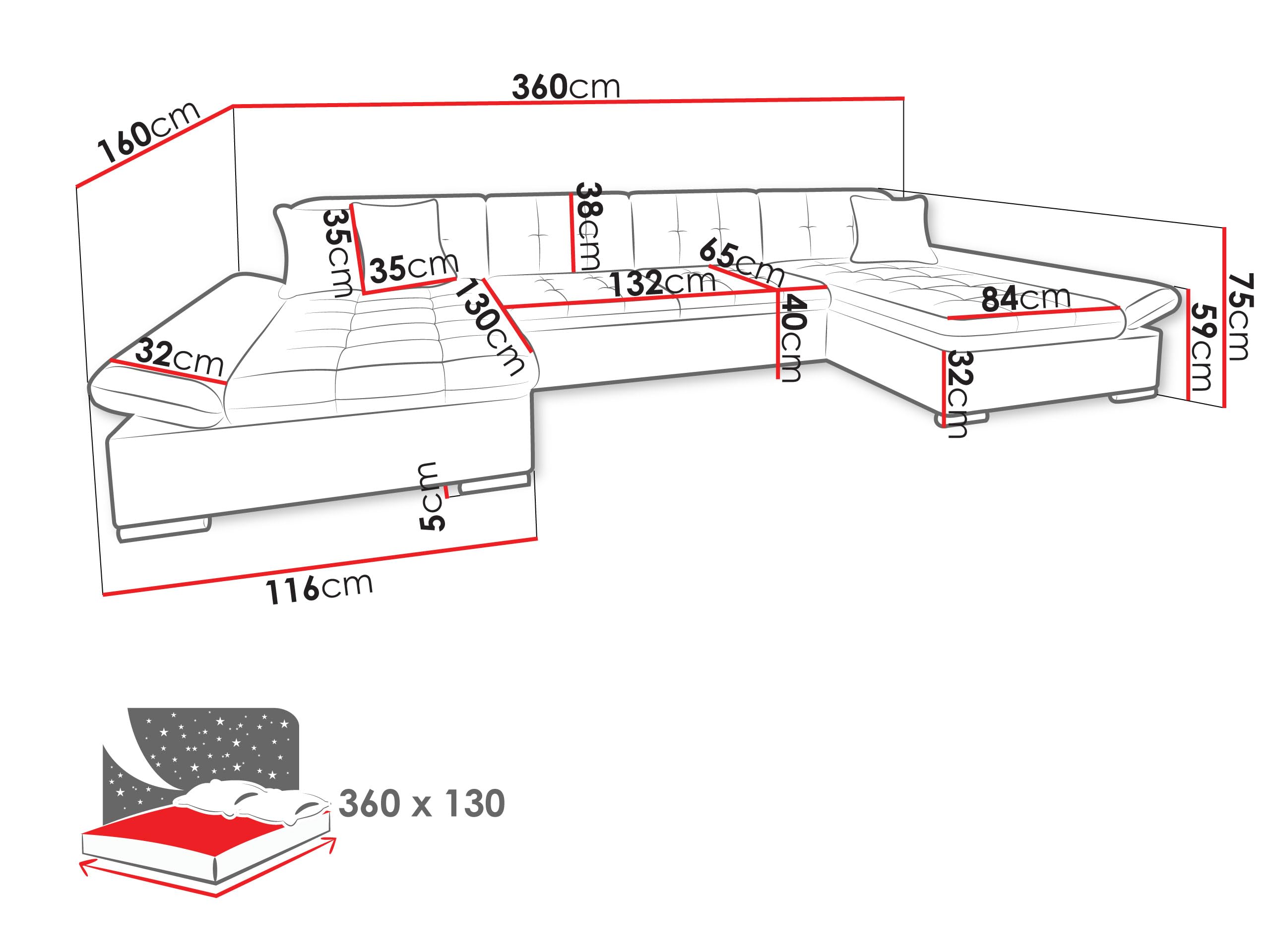Mirjan24 Divano angolare Alia con braccioli regolabili, 2 cassette da letto e funzione sleep, divano ad angolo a forma di U dal produttore, divano e paesaggio residenziale (Flow 12)