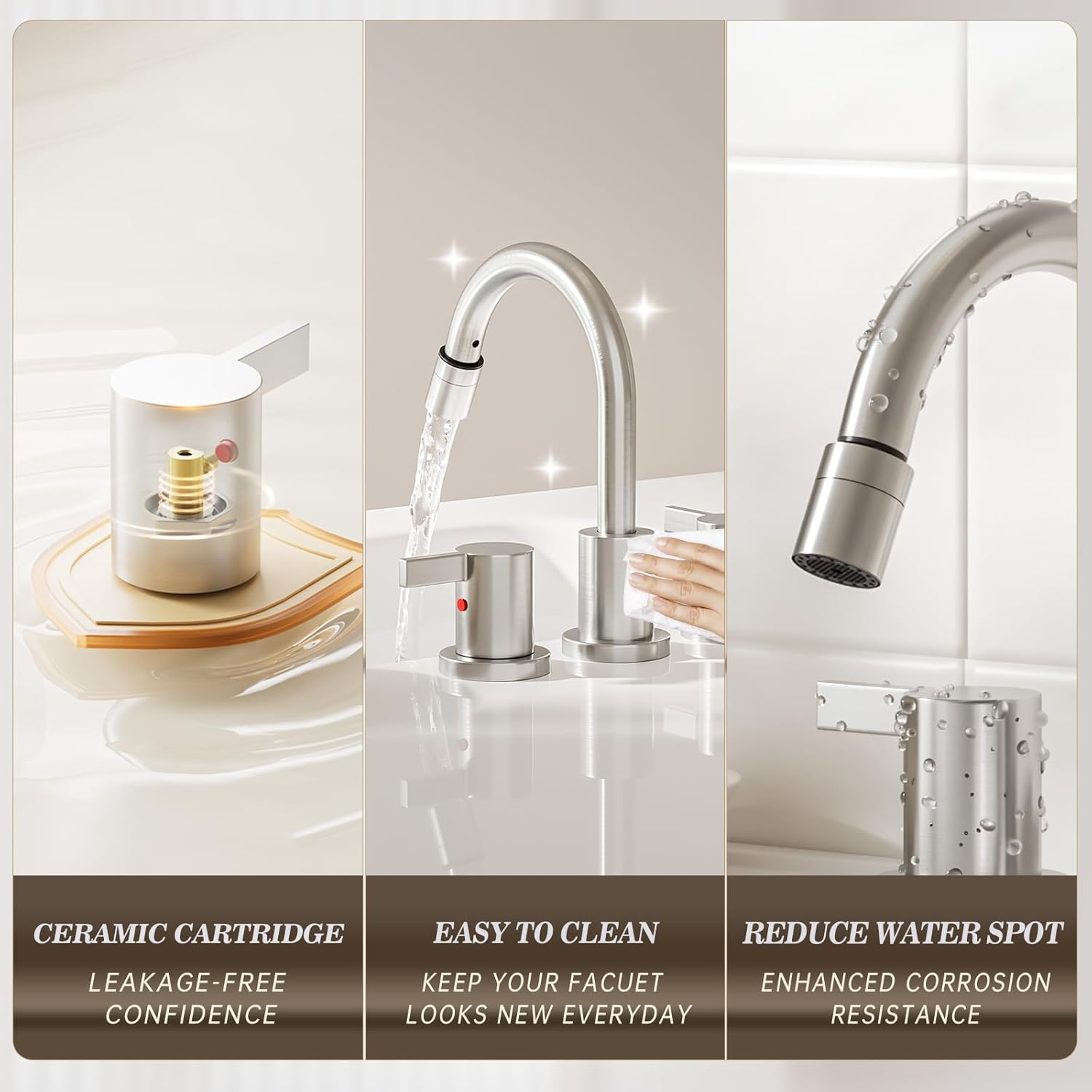 Phiestina Pull Down Sprayer Brushed Nickel Widespread Bathroom Sink Faucet, 8 Inch 2 Handles 3 Hole Pull Out Bathroom Faucet,with Pop Up Drain and Water Supply Line,BF04022-K01-GBN - Image 4