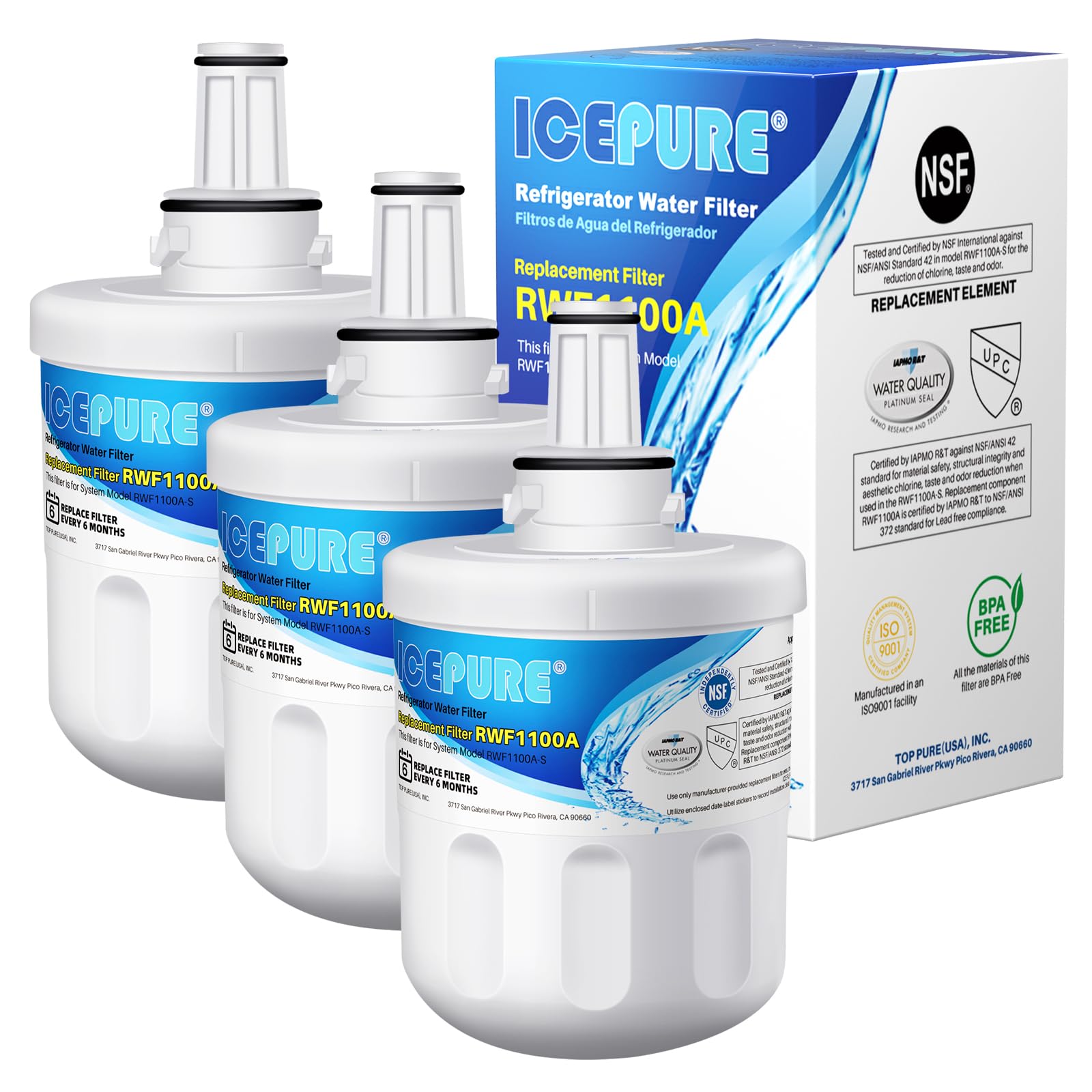 ICEPURE Refrigerator Water Filter Compatible with Samsung DA29-00003F, DA29-00003G, Aqua Pure Plus Hafin, DA29-00003B, DA29-00003A, DA97-06317A, RFC1100A, 3 Pieces