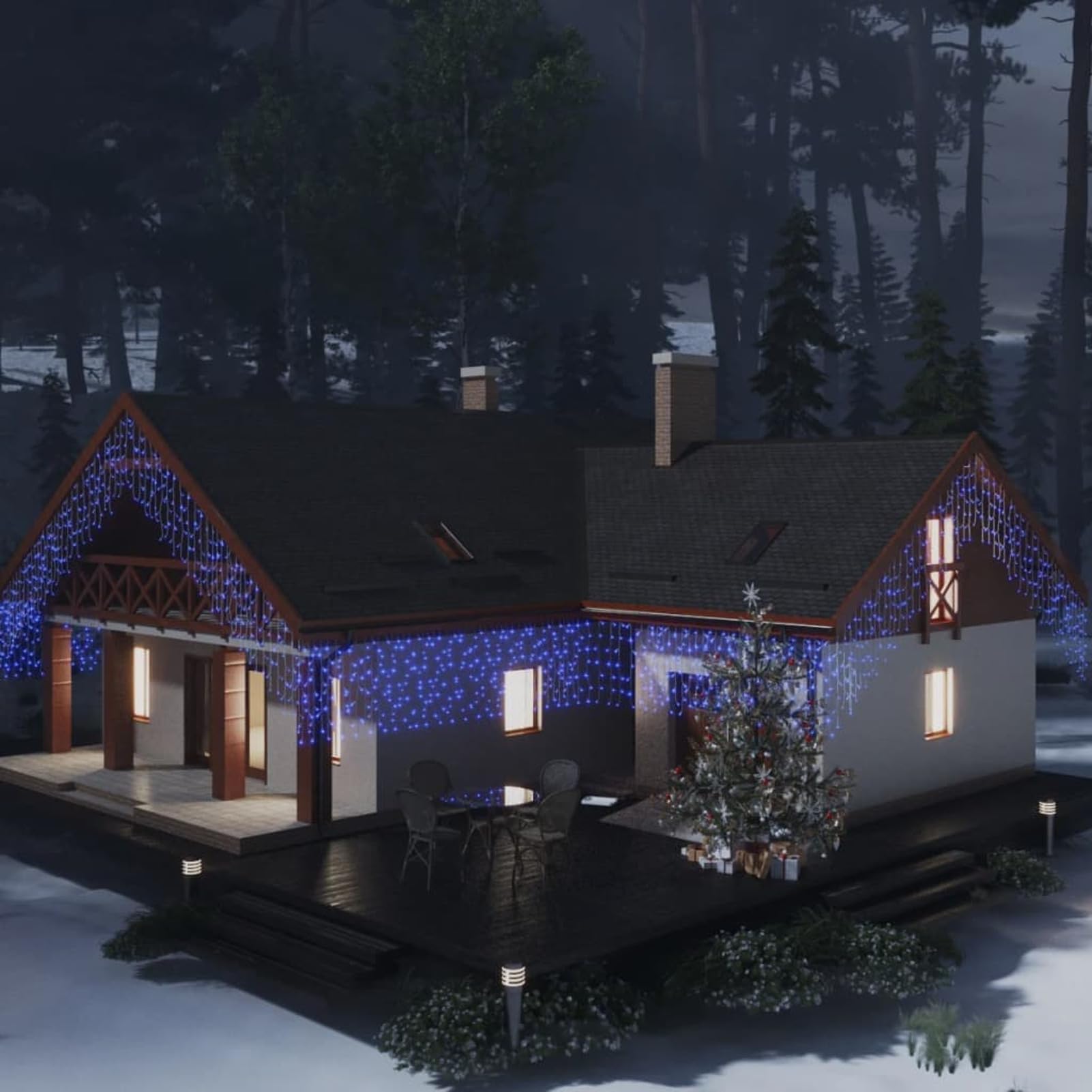 Homgoday Cortina Luces Carámbano 10m 400 LED Azul 8 Funciones Adornos de Navidad Decoración de Brillo de Árbol, para Fiesta de Año Nuevo Vacaciones en Casa
