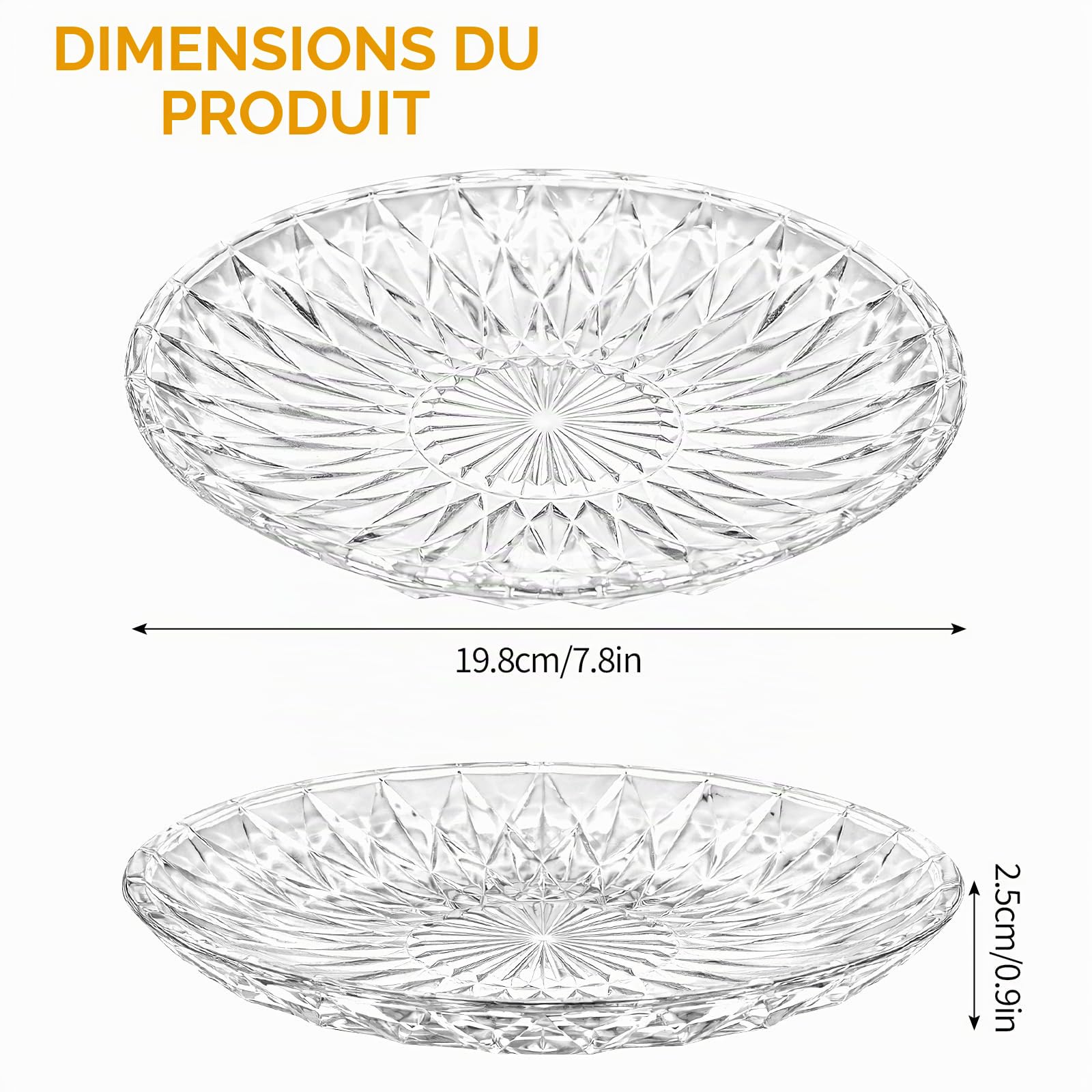 MALLOOM Lot de 12 assiettes à salade en verre cristal, assiettes à dessert rondes transparentes de 20 cm, assiettes de service pour restaurant, fêtes, fruits et collations
