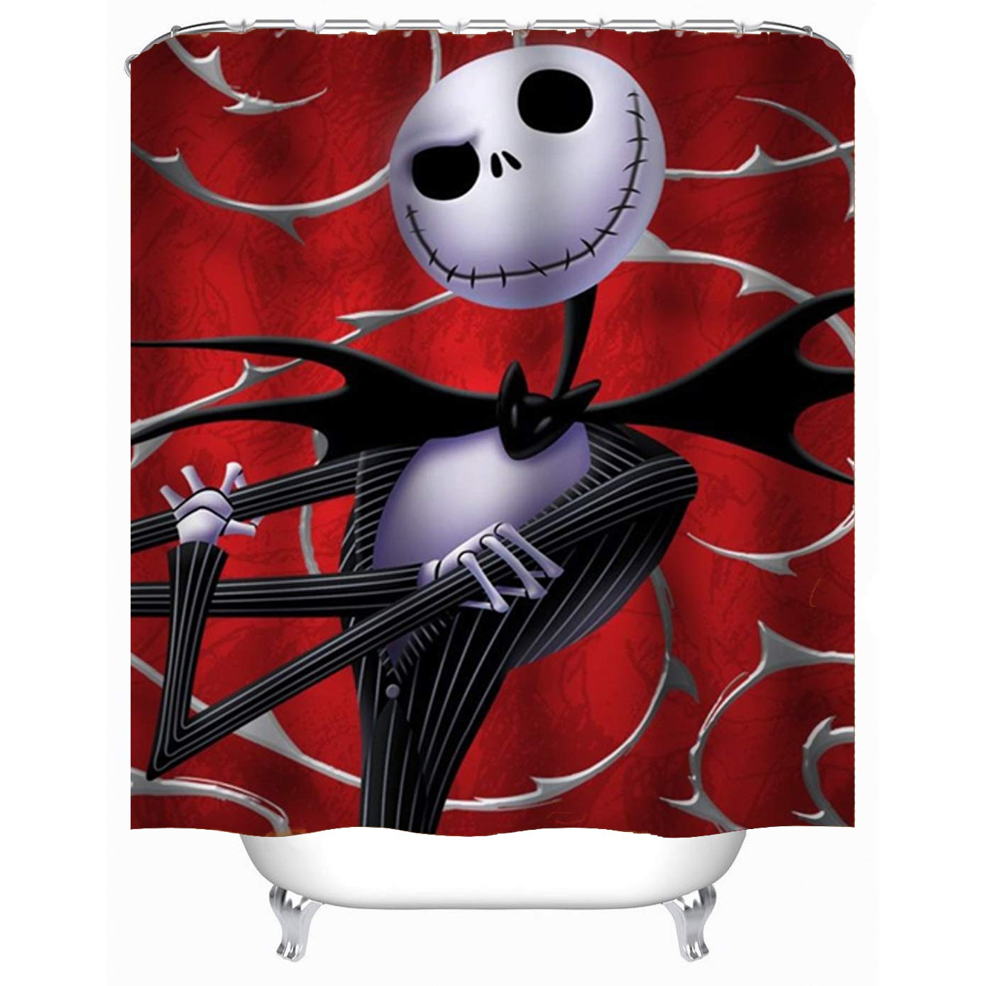 hipaopao Nightmare Before Christmas Skull Shower Curtain Sets Bathroom Halloween Decor with Hooks Waterproof Washable 72 x 72 inches Red White Black…