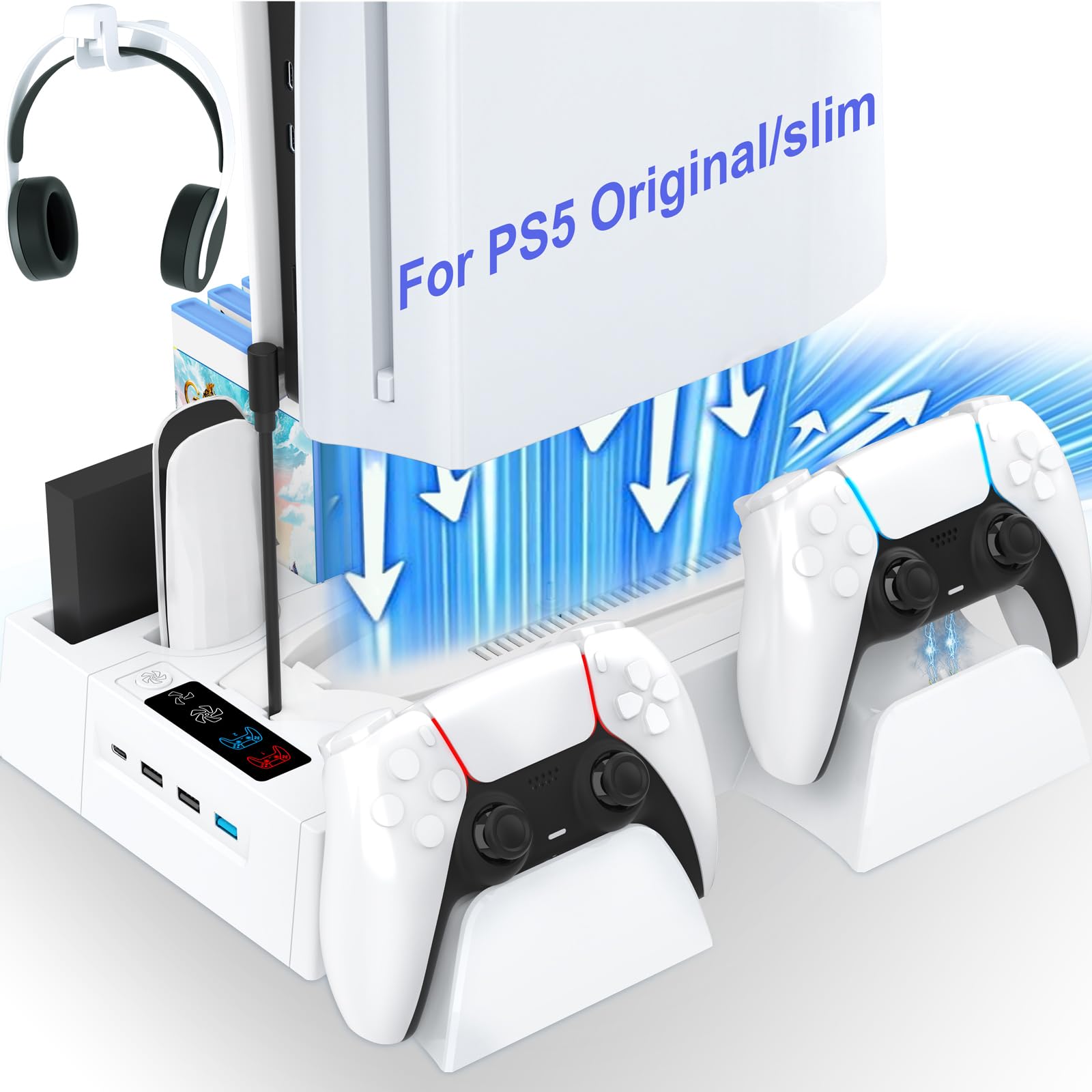 PS5 PS5 Slim Cooling Station with Controller Charging Station Cooling Stand for PlayStation 5 Console PS 5 Dock