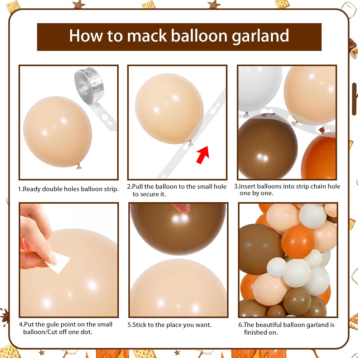 S'mores Party Decorations Let‘s Have S'more Fun Arch Backdrop Covers 6ft Balloon Garland Arch Kit Smores Camping Birthday Party Decorations for Camping Campfire Birthday Baby Shower Party Supplies