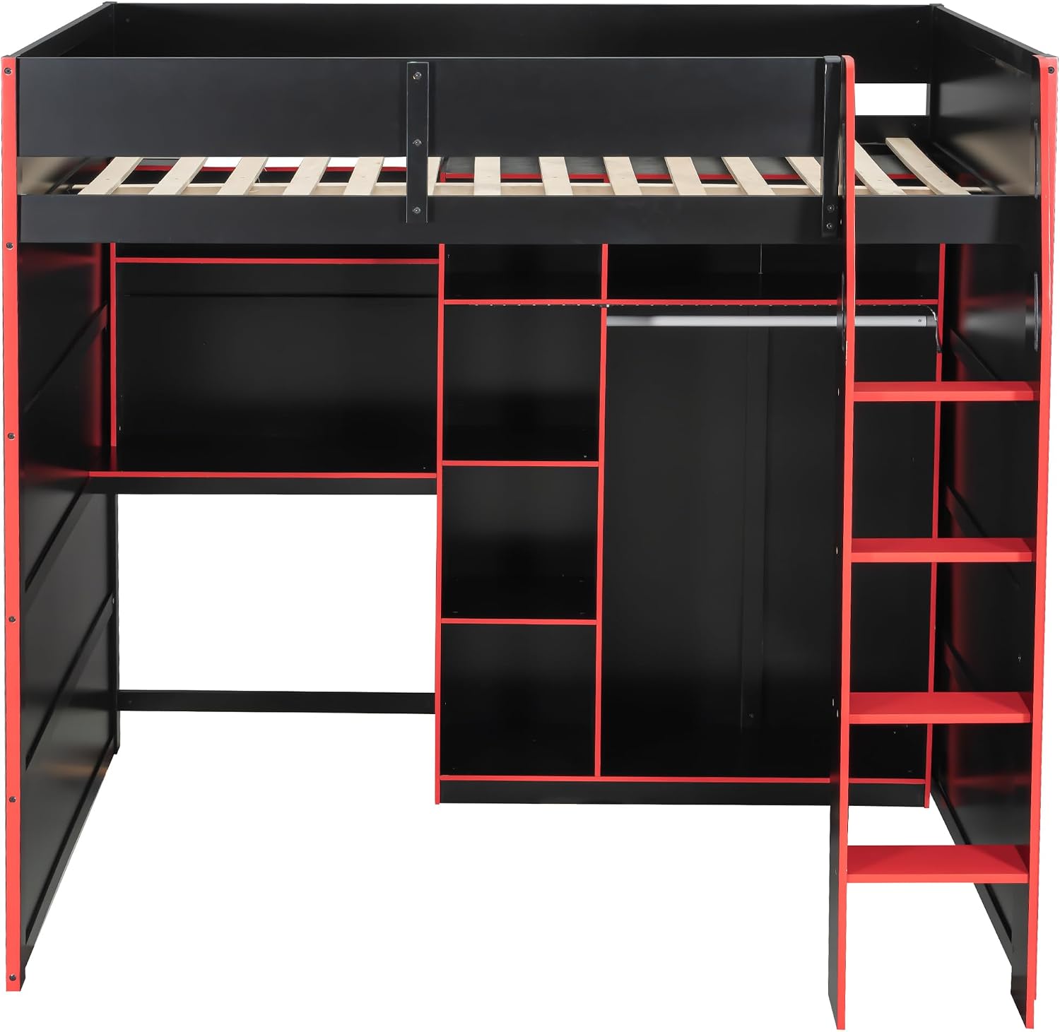 DERCASS Loft Bed with Desk and Wardrobe