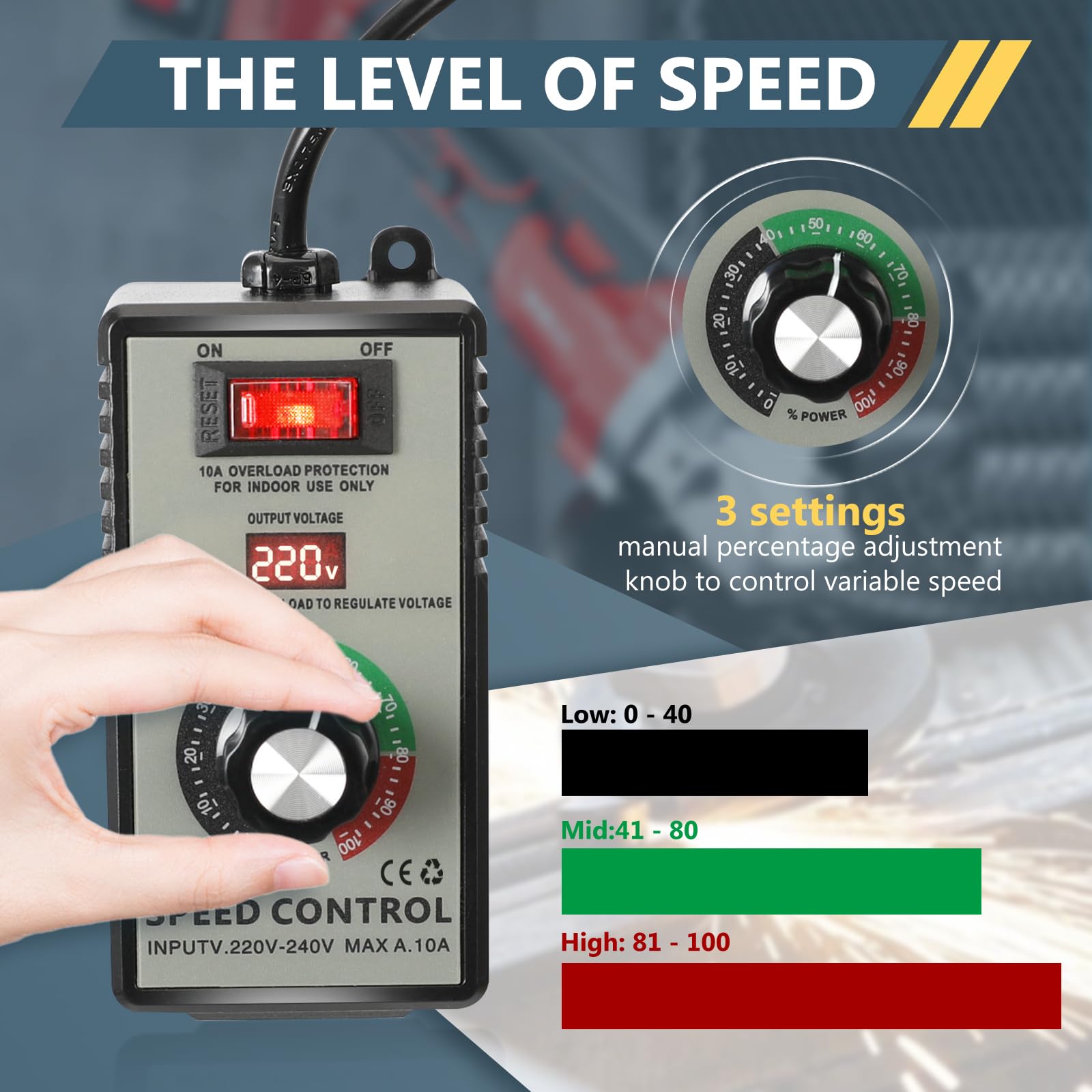 Drehzahlregler 230V für Motor – Elektronischer Spannungsregler mit stufenloser Geschwindigkeitssteuerung, ideal für Winkelschleifer, Ventilatoren & Handbohrmaschinen