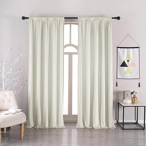 nanbowang - Cortinas de terciopelo crema cortinas de terciopelo de 63 pulgadas de largo, suaves, con bolsillo para cortinero, con aislamiento