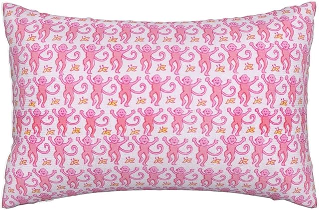 Dikopd Pink Roller Monkey Rabbit Throw Pillow Cushion Case Home Living Room Soft Pillowcase Cover for Decor Bedroom Couch 20 X 30 Inch (220501)