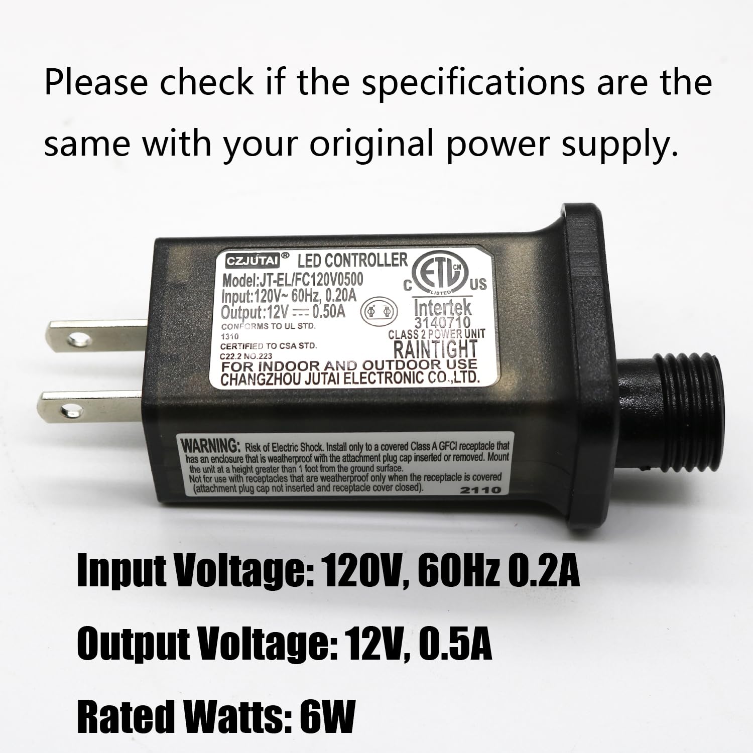 4.5V 1A LED Controller With Extension Cord – IP44 Class 2 Power Supply For Holiday String Lights, Christmas & Halloween Decor