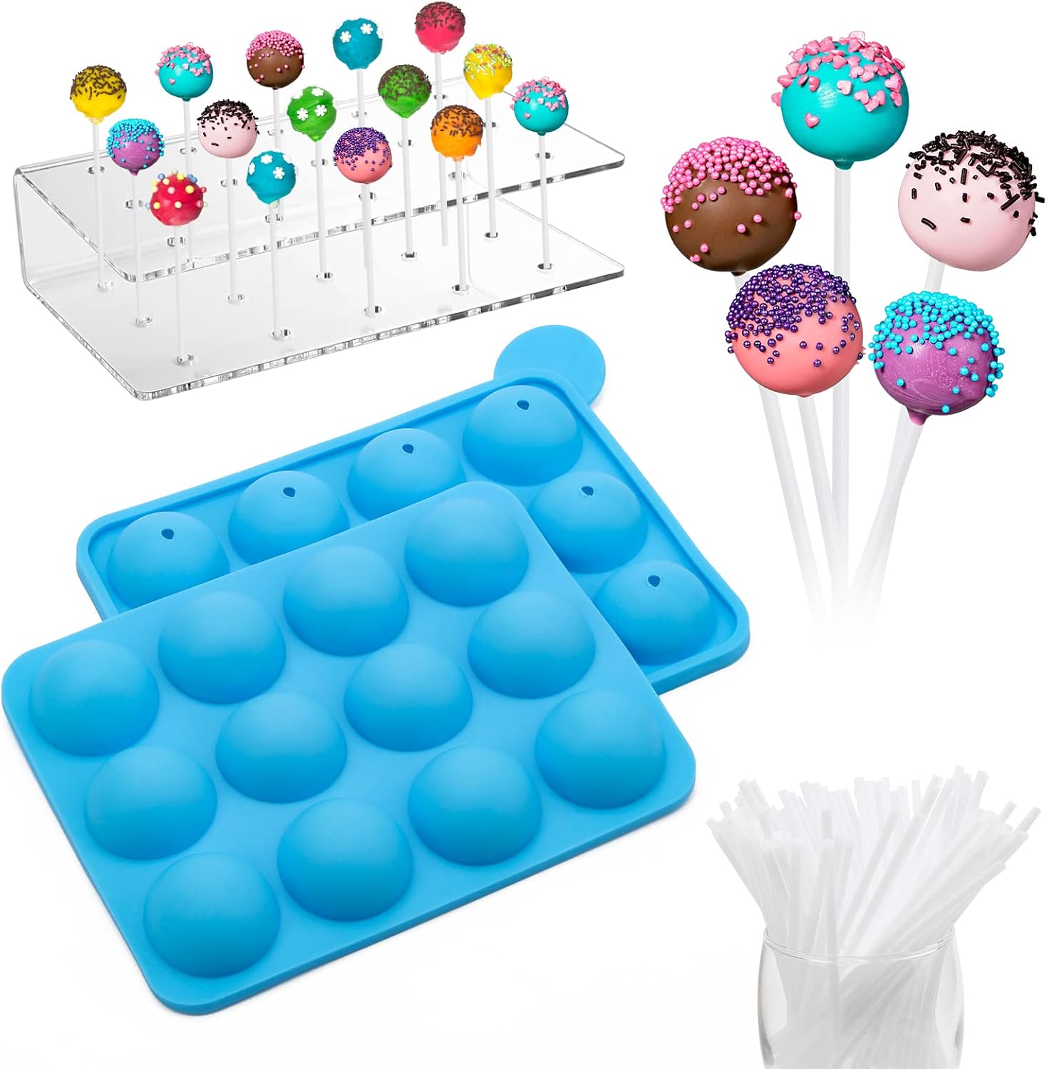 Wiwaplex Silicone Cake Pop Mold Set, Silicon Lollipop Maker Mold With 100 Pieces