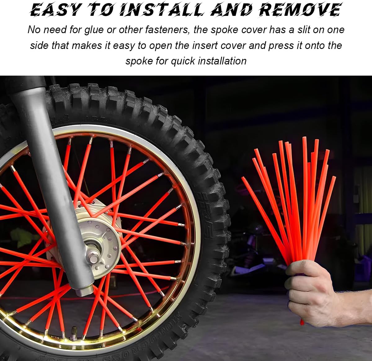 72PCS Dirt Bike Spoke Covers, Motorcycle Spoke Skins Wheel Wraps Pipe for 8"-21" Rims, Dustproof Wheelchair Rim Decoration Protector Pipe Trim for Bicycle Dirt Pit Bike (Red)