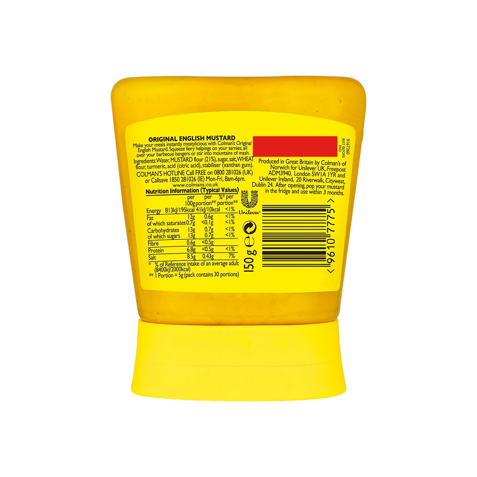 Colman's Senape Inglese Originale nel pratico formato squeeze top down, senape inglese superfine e vegana, macinata doppia (3 Pezzo (3 x 150g))