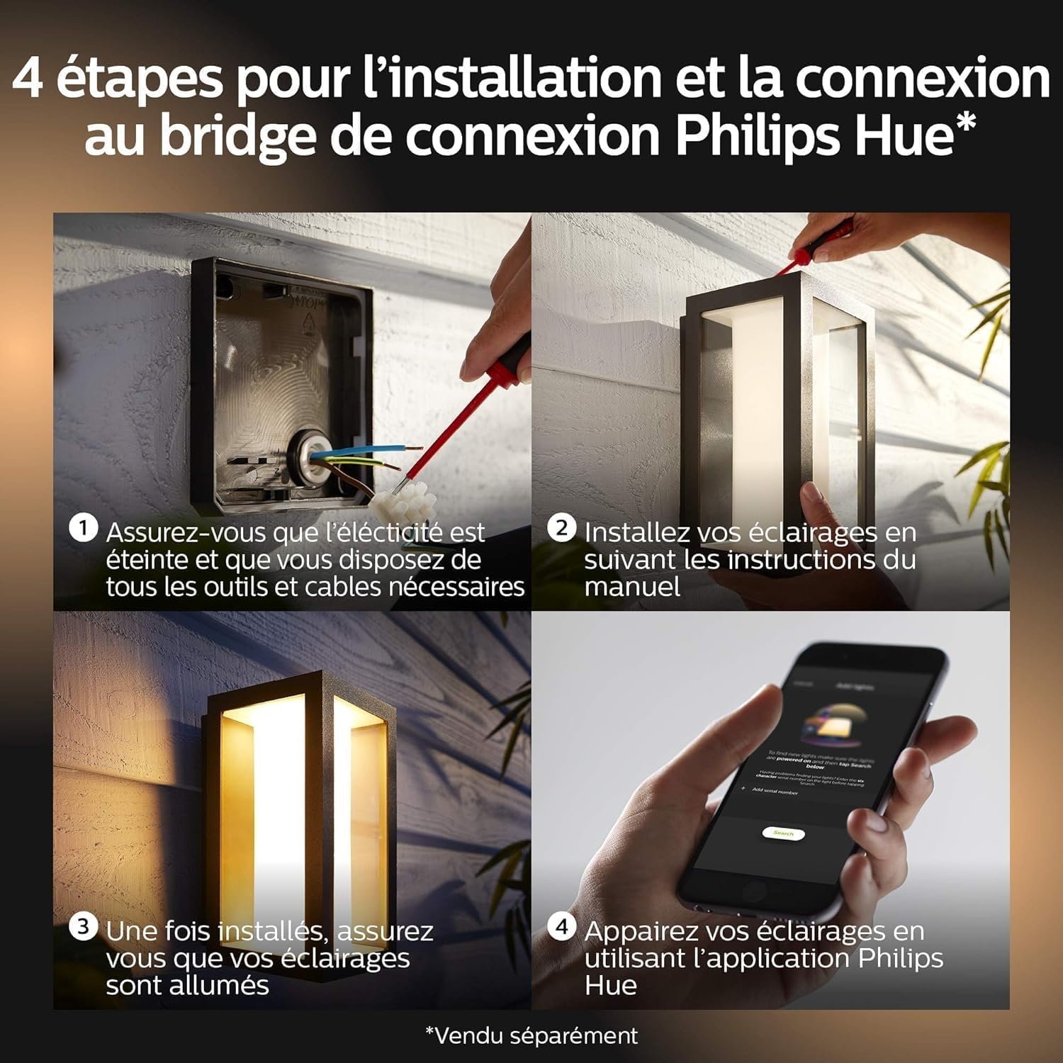 Philips Hue White & Color Ambiance Applique murale extérieur IMPRESS, Kit de base jusqu'à 16 m de couleurs, Noir, Luminaire Philips compatible Alexa, Google Assistant et Apple Homekit