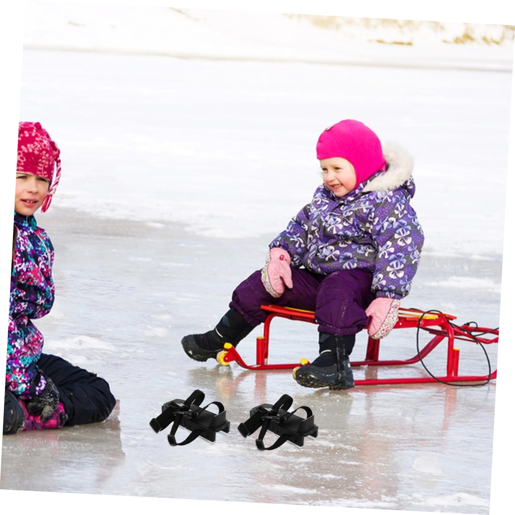 INOOMP Pattini da Ghiaccio Regolabili per Bambini, Struttura in Acciaio Zincato e Plastica, 17-21,5cm, per Ghiaccio e Neve